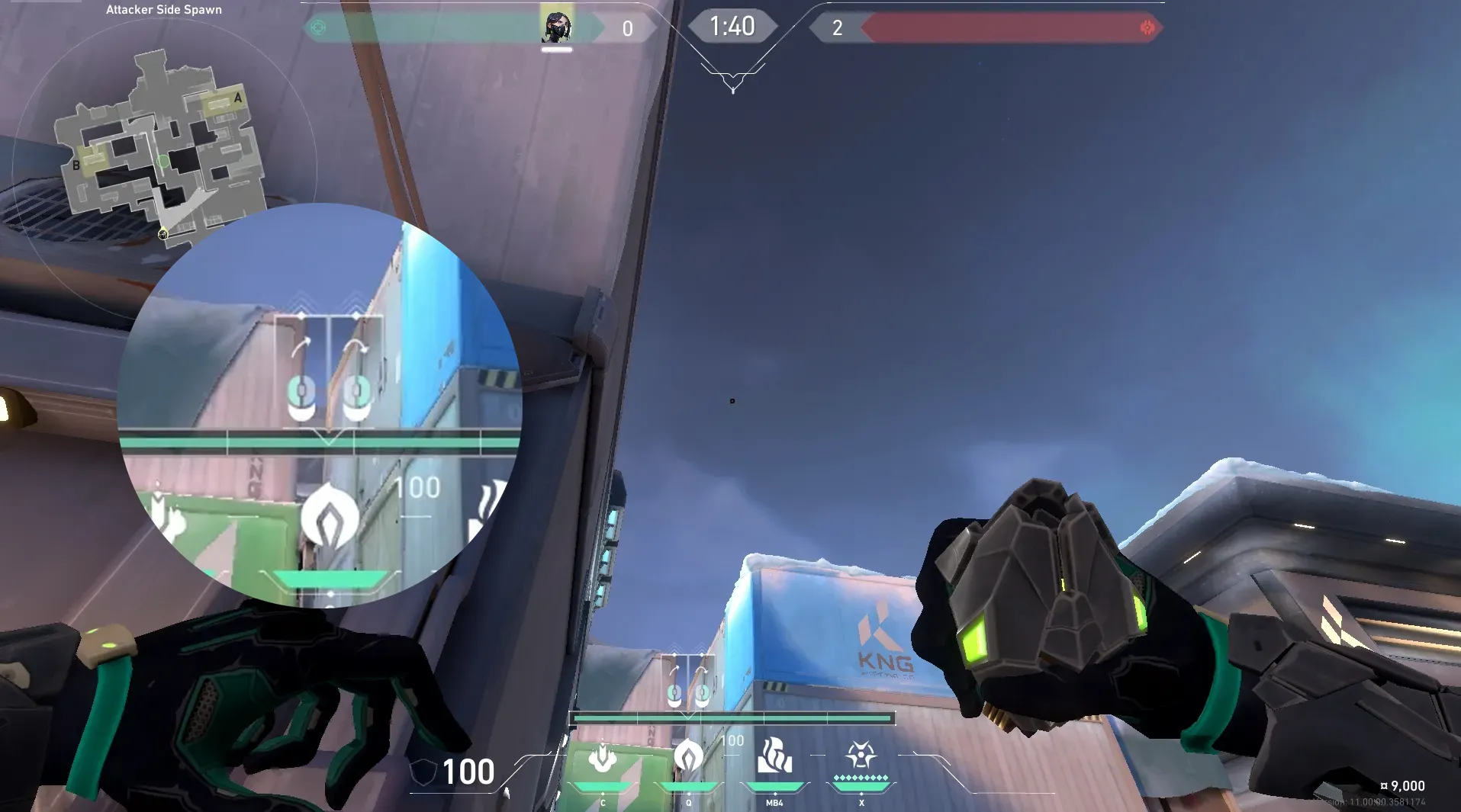 Viper Poison Cloud on Icebox Attack Mid — step 3 of 4: Aim — line up the shot