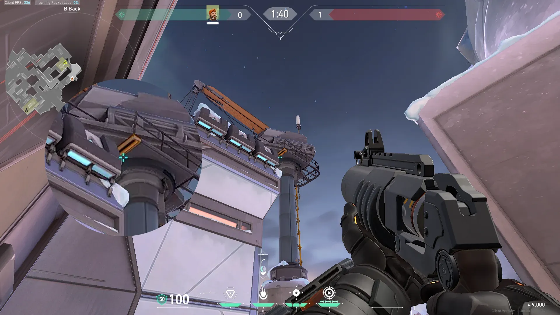 Brimstone Incendiary on Icebox Attack Site B — step 2 of 3: Aim — line up the shot