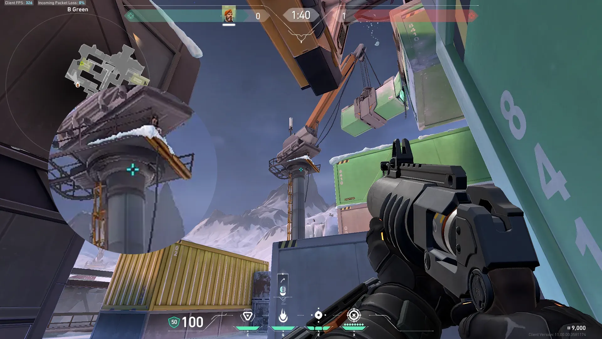Brimstone Incendiary on Icebox Attack Site B — step 2 of 3: Aim — line up the shot