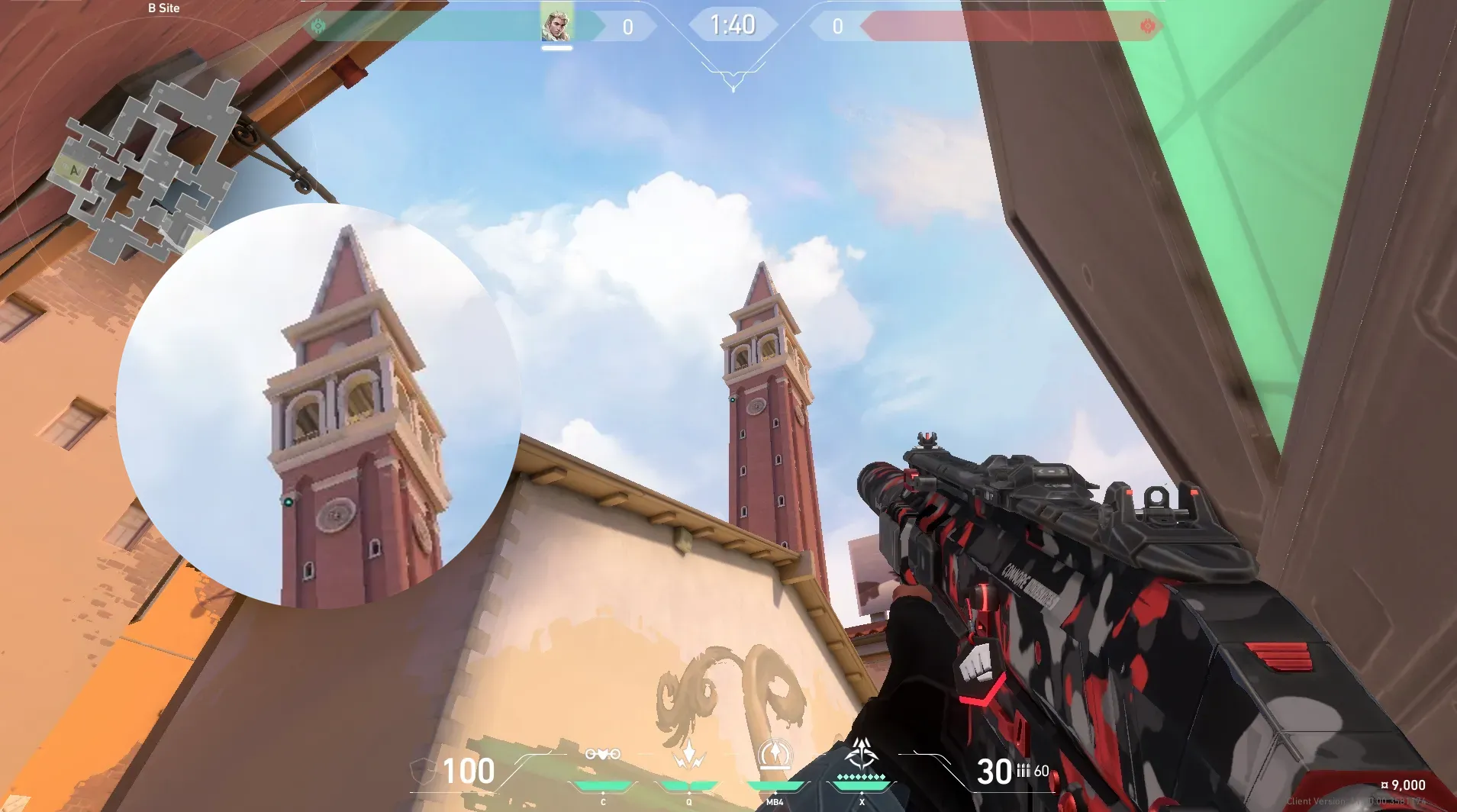 Sova Shock Bolt on Ascent Defense Site A — step 2 of 6: Aim — line up the shot