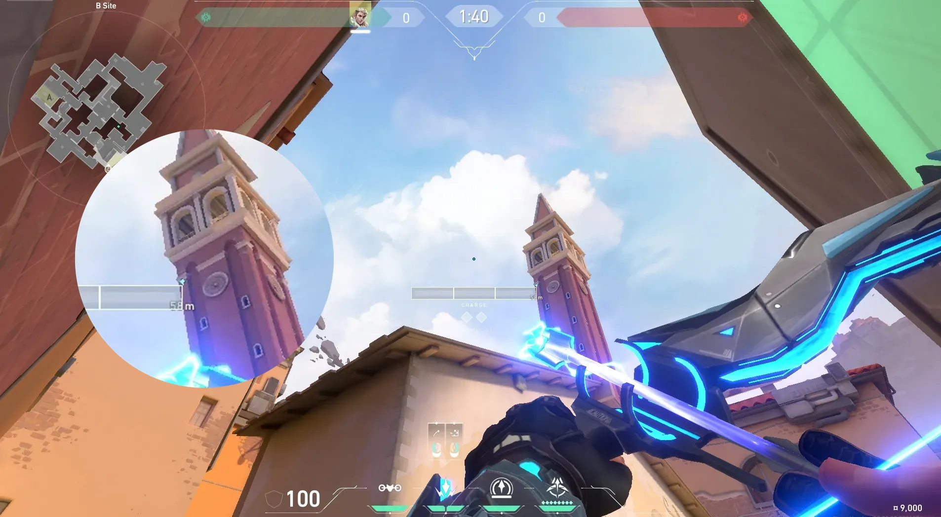 Sova Shock Bolt on Ascent Defense Site A — step 4 of 6: Aim — line up the shot