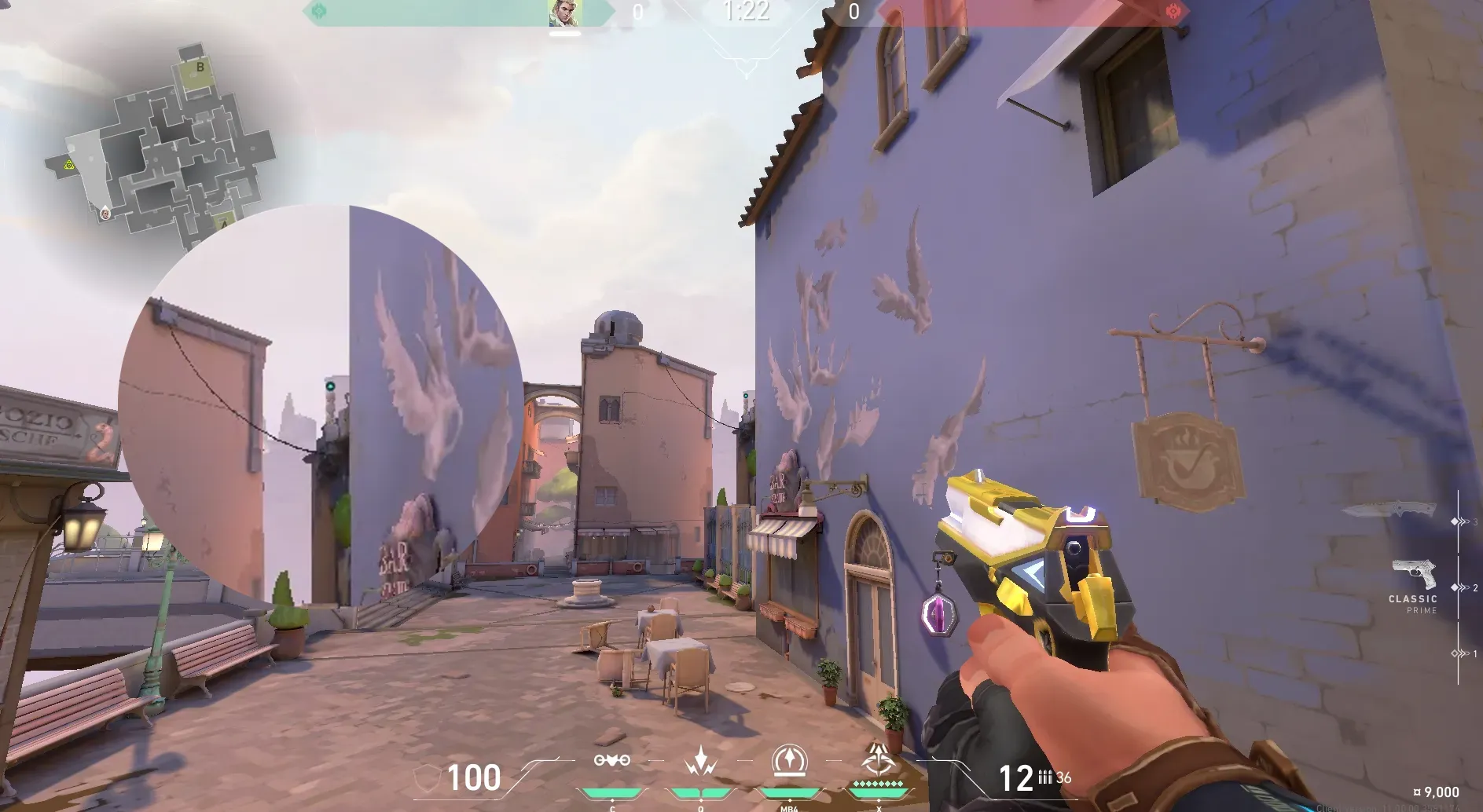 Sova Recon Bolt on Ascent Attack Site B — step 3 of 6: Aim — line up the shot
