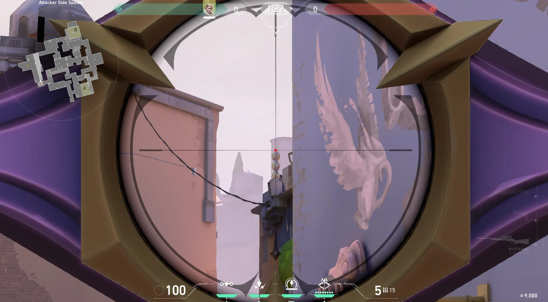 Sova Recon Bolt on Ascent Attack Site B — step 4 of 6: Aim — line up the shot