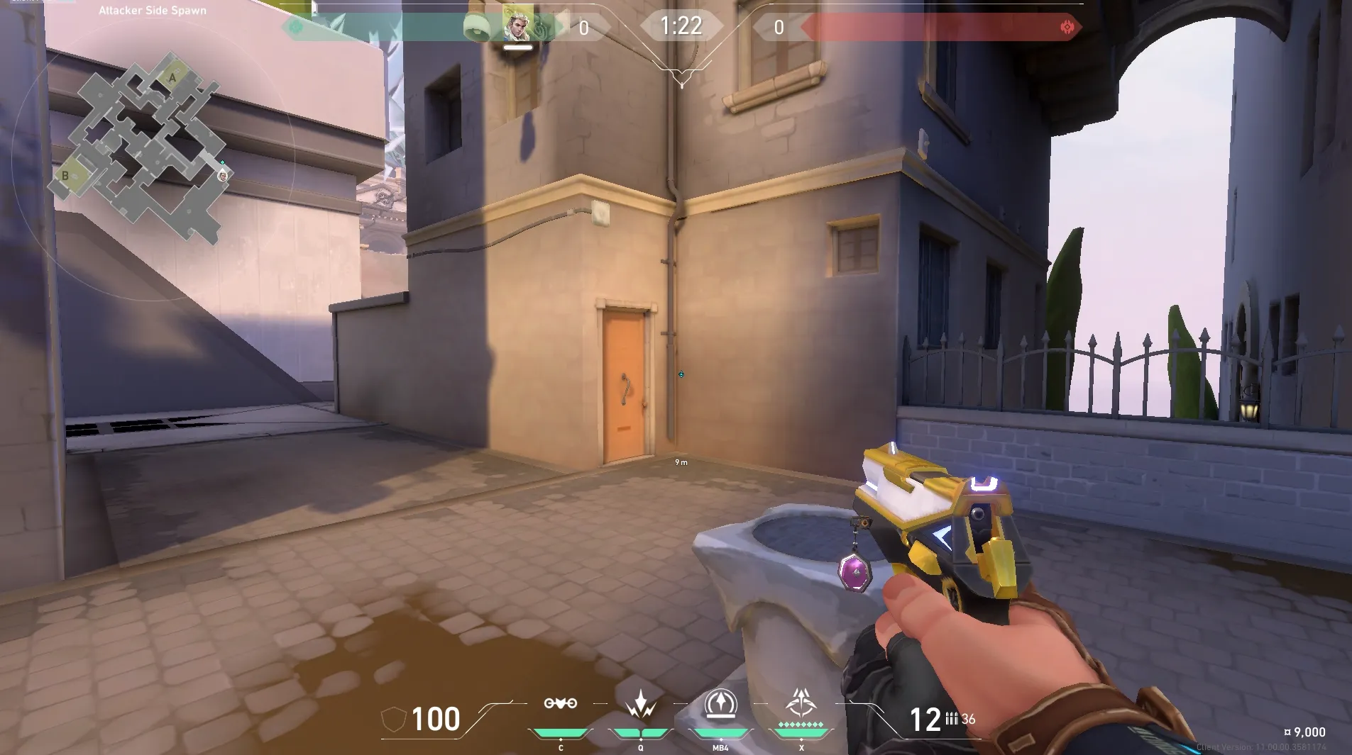 Attacker Spawn to B Stairs (fake B) — Sova lineup on Ascent