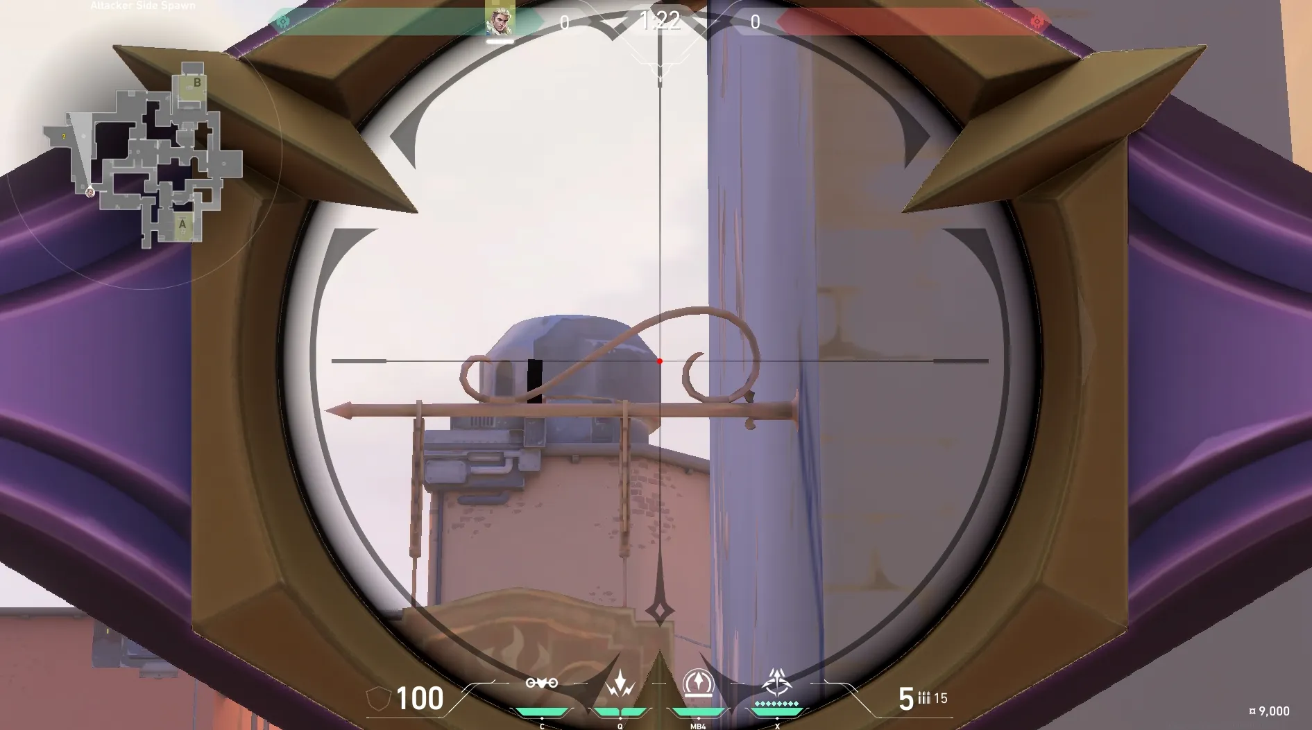 Sova Recon Bolt on Ascent Attack Site B — step 3 of 4: Aim — line up the shot