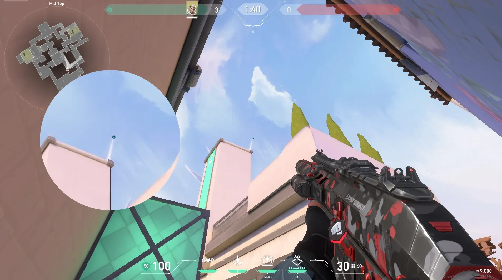 Sova Recon Bolt on Ascent Attack Site A — step 2 of 3: Aim — line up the shot