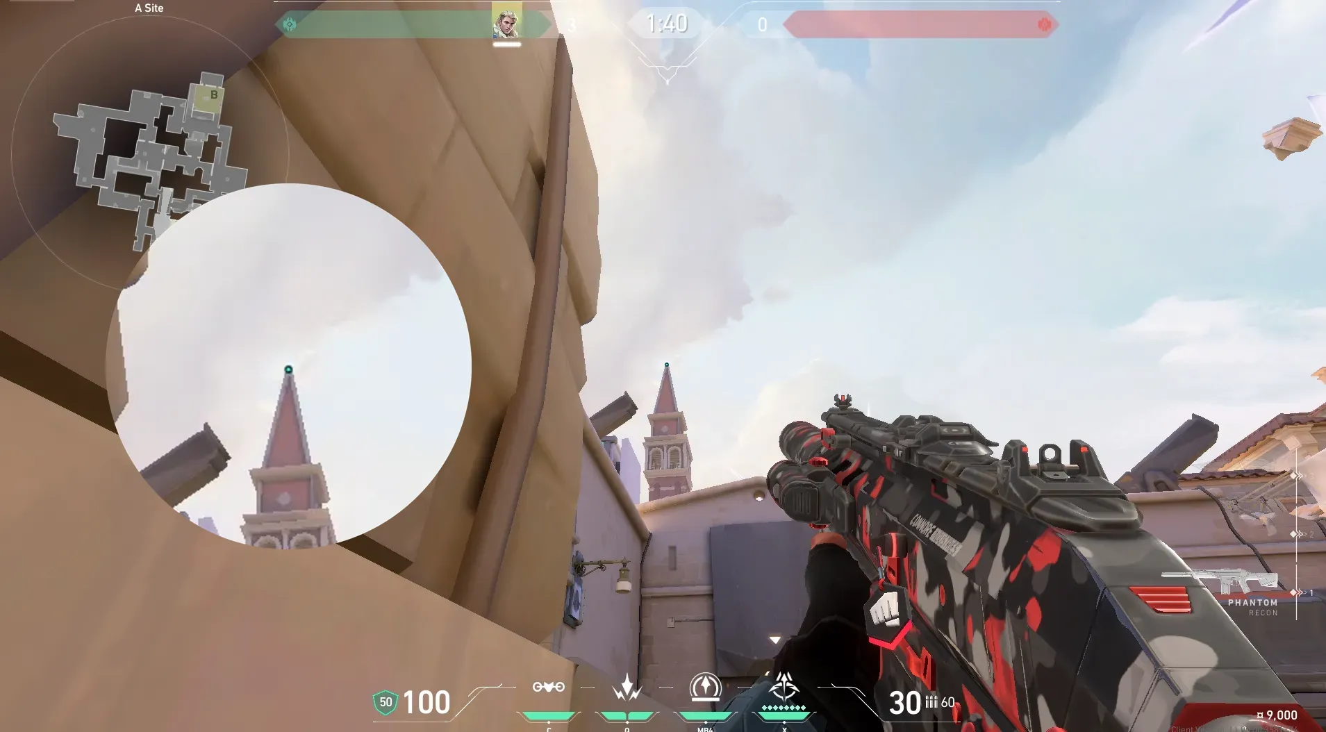 Sova Recon Bolt on Ascent Defense Site B — step 2 of 4: Aim — line up the shot