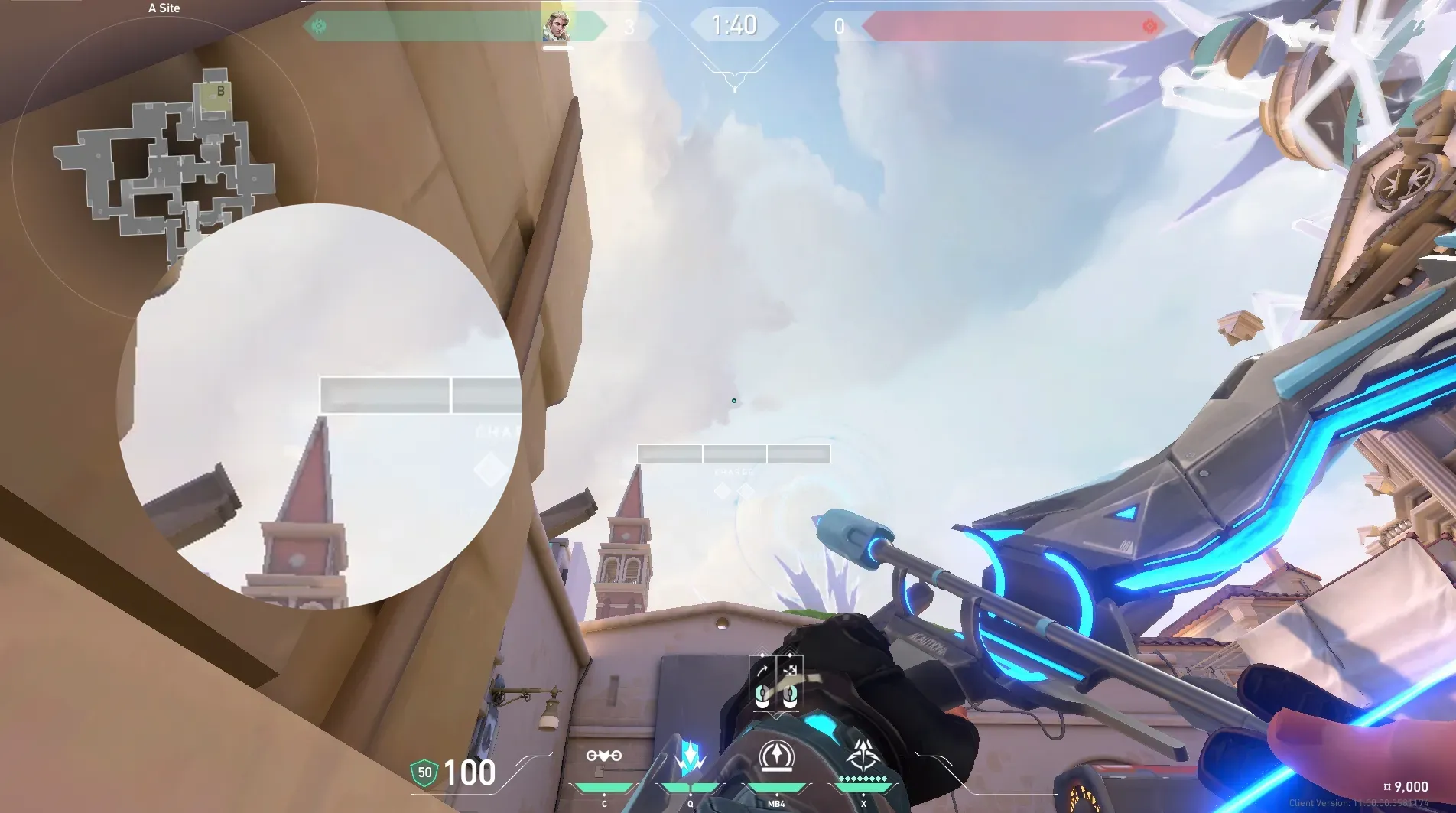 Sova Recon Bolt on Ascent Defense Site B — step 3 of 4: Aim — line up the shot