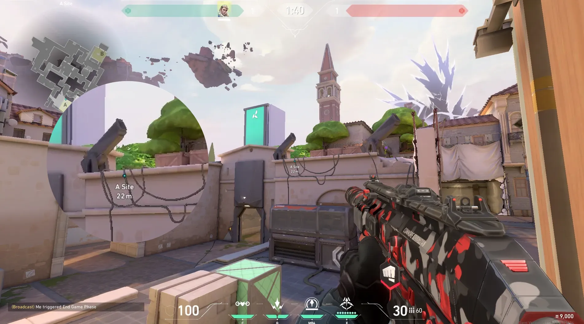Sova Shock Bolt on Ascent Defense Site B — step 2 of 6: Aim — line up the shot
