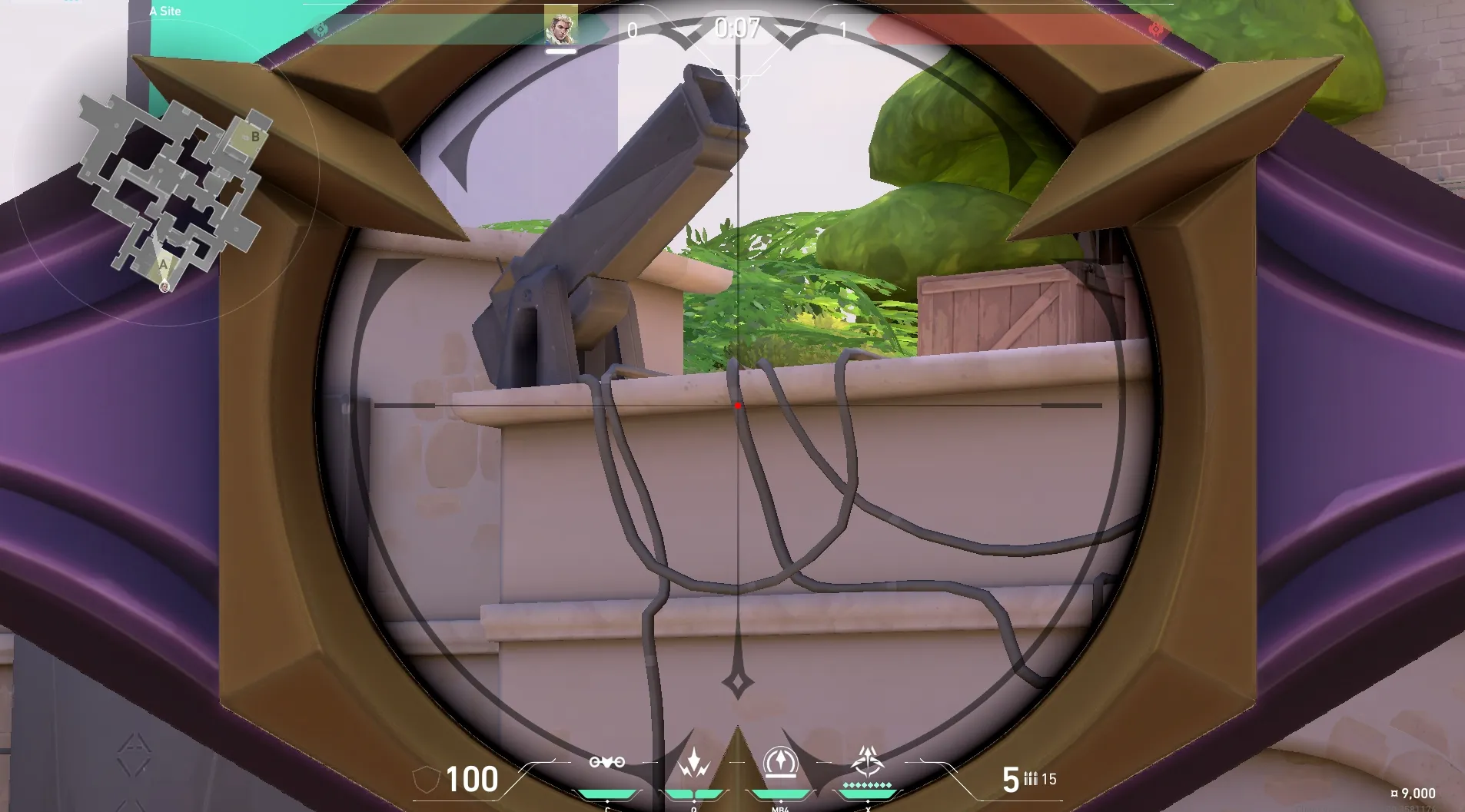 Sova Shock Bolt on Ascent Defense Site B — step 3 of 6: Aim — line up the shot