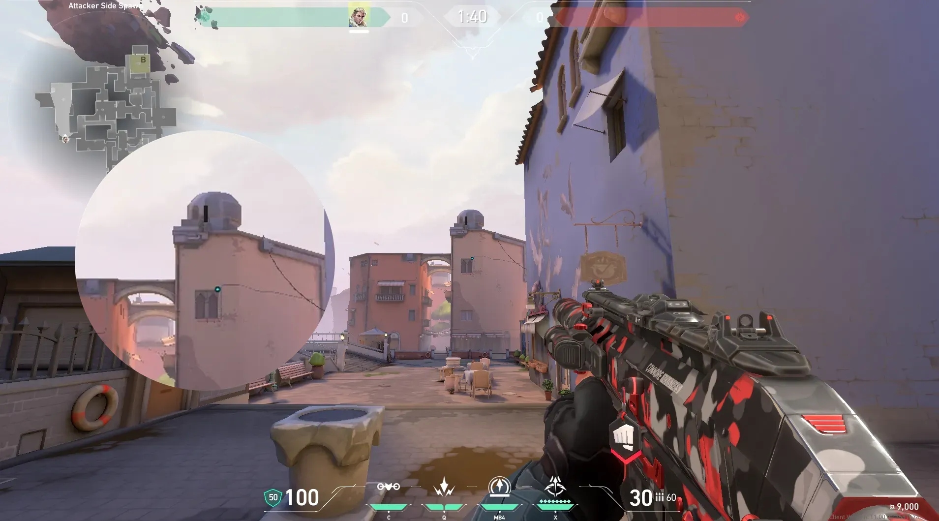 Sova Recon Bolt on Ascent Attack Site B — step 3 of 6: Aim — line up the shot