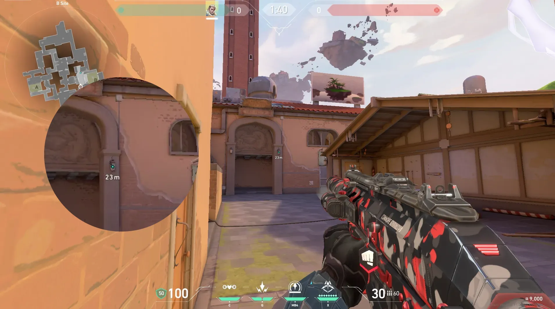 Sova Shock Bolt on Ascent Defense Site B — step 2 of 9: Aim — line up the shot