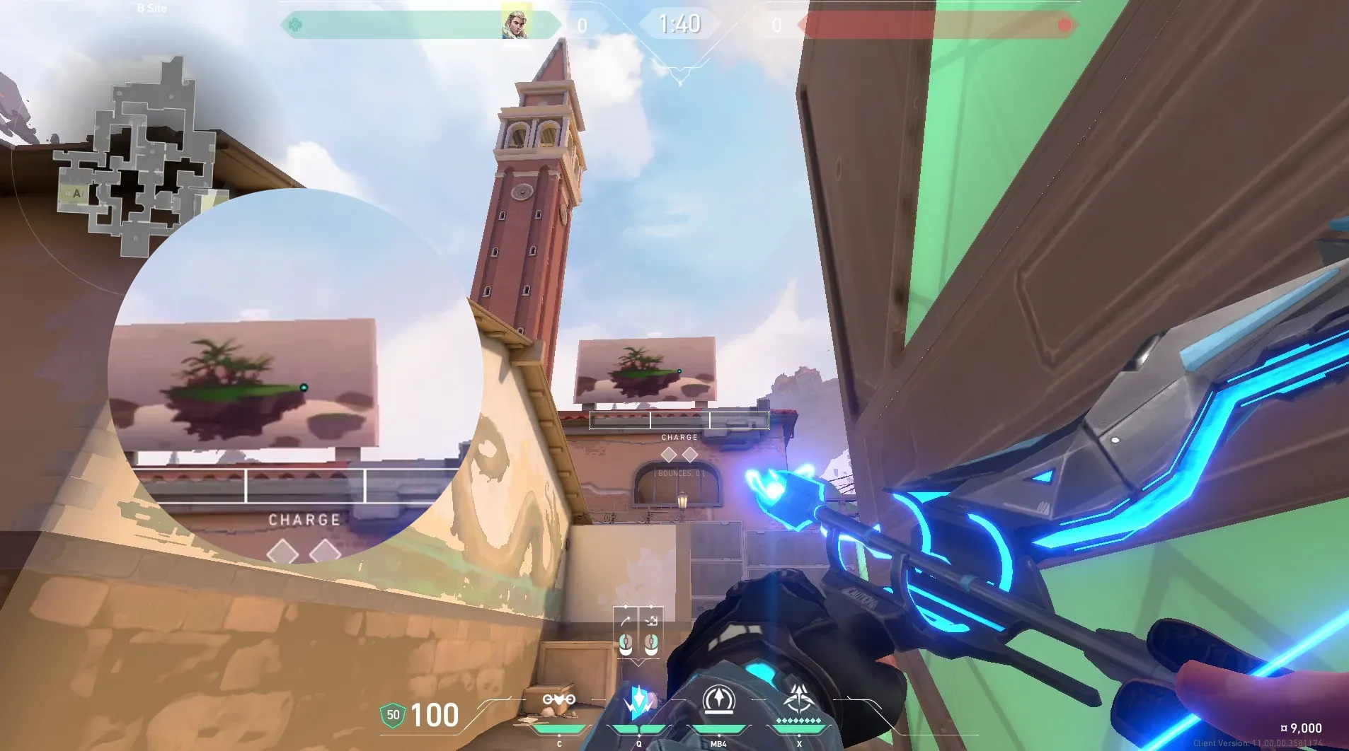 Sova Shock Bolt on Ascent Defense Site B — step 2 of 4: Aim — line up the shot