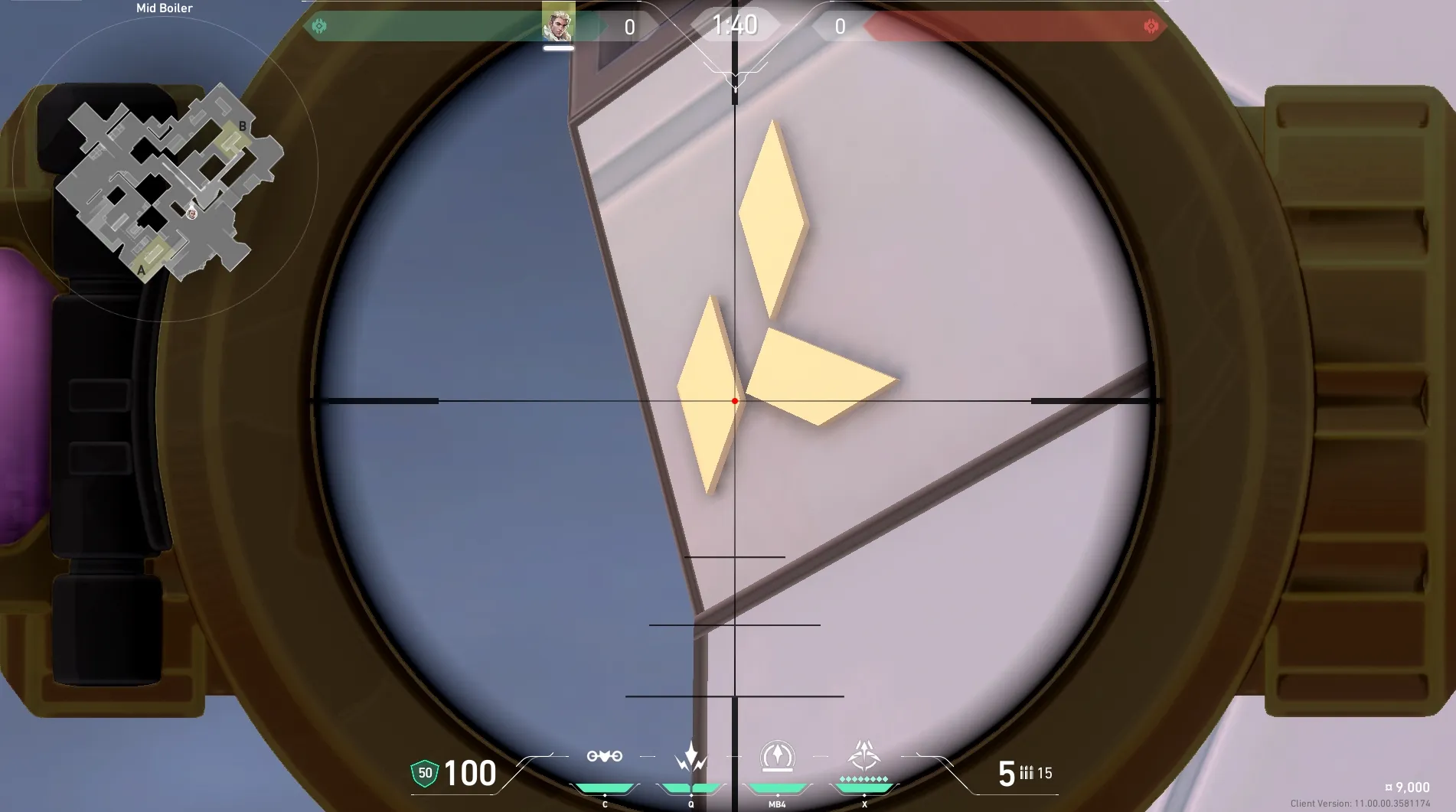 Sova Recon Bolt on Icebox Defense Site B — step 3 of 5: Aim — line up the shot