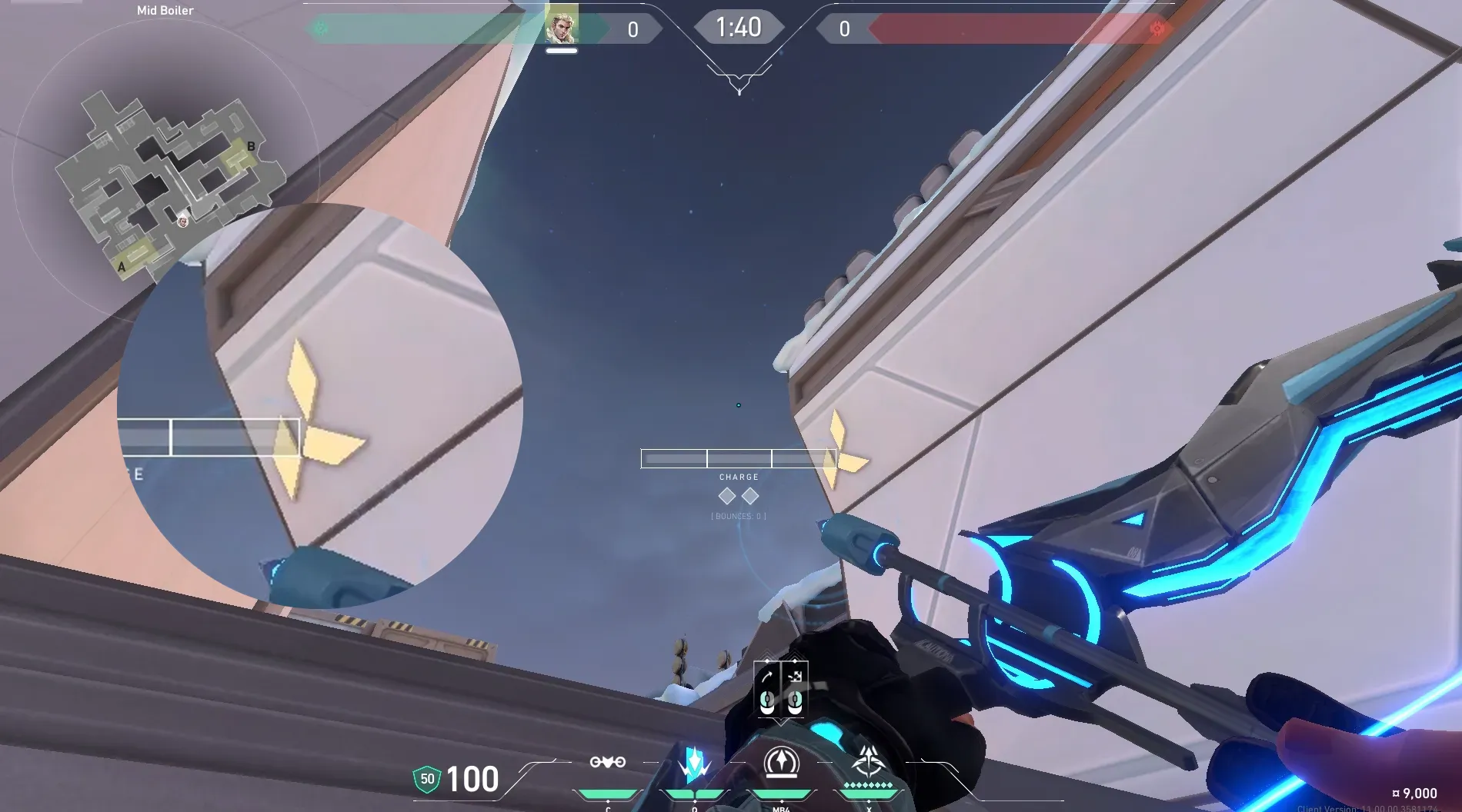 Sova Recon Bolt on Icebox Defense Site B — step 4 of 5: Aim — line up the shot