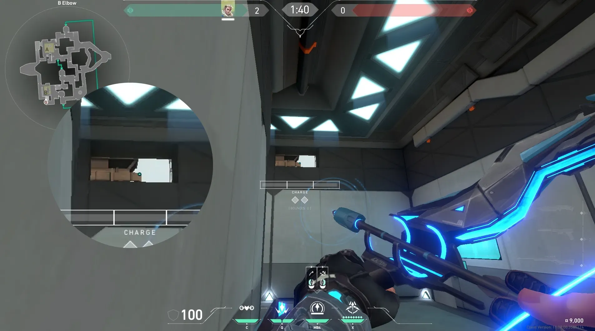 Sova Recon Bolt on Bind Defense Site B — step 2 of 4: Aim — line up the shot