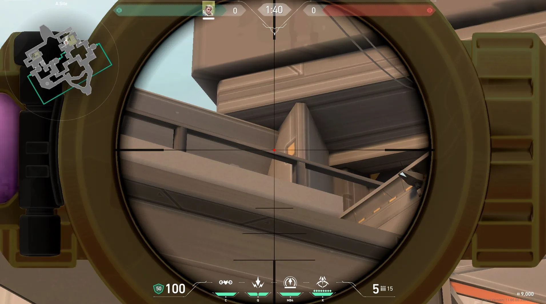 Sova Recon Bolt on Bind Defense Site A — step 3 of 5: Aim — line up the shot