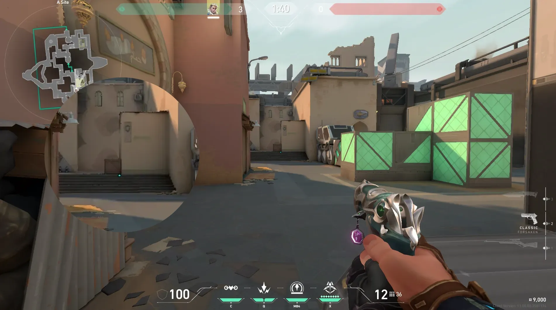 Sova Recon Bolt on Bind Defense Site B — step 2 of 5: Aim — line up the shot