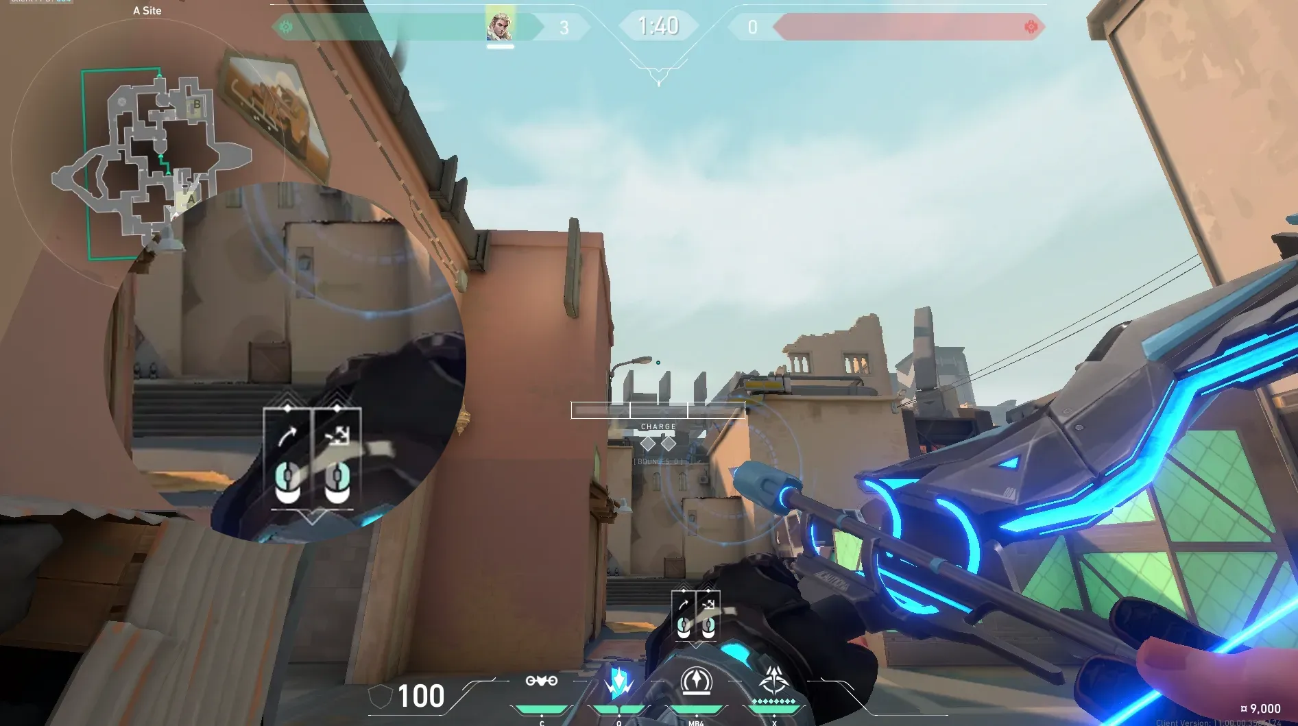 Sova Recon Bolt on Bind Defense Site B — step 4 of 5: Aim — line up the shot