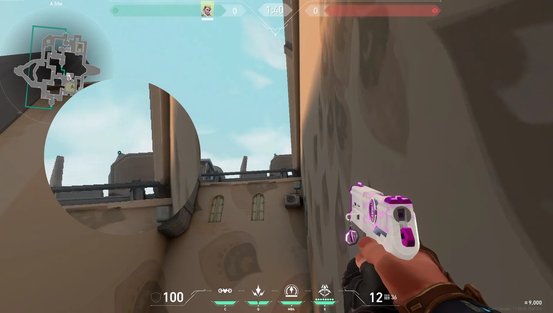 Sova Recon Bolt on Bind Defense Site B — step 2 of 5: Aim — line up the shot