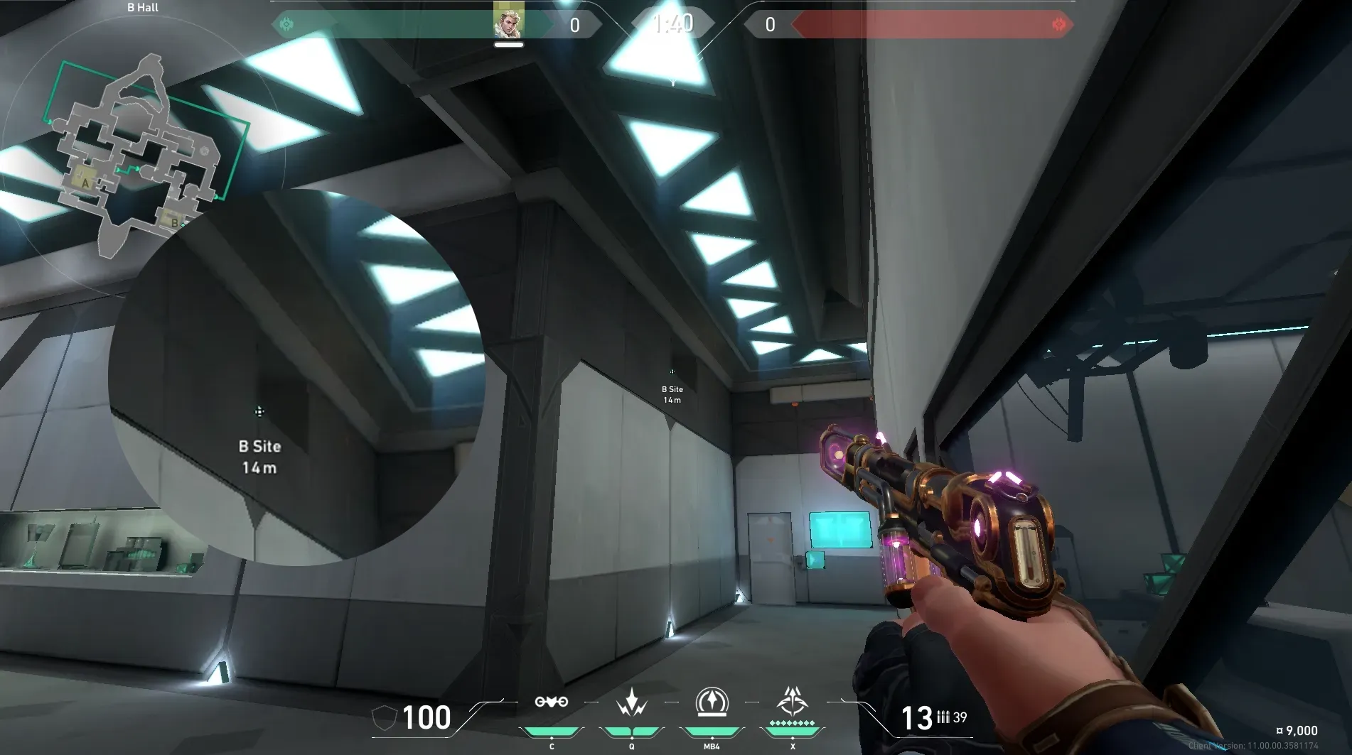 Sova Recon Bolt on Bind Defense Site B — step 2 of 4: Aim — line up the shot