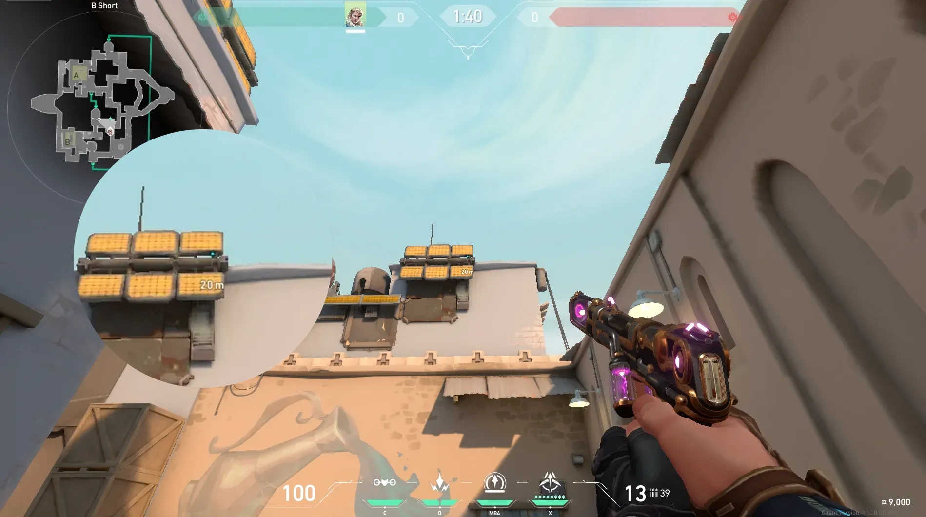 Sova Recon Bolt on Bind Attack Site B — step 2 of 5: Aim — line up the shot