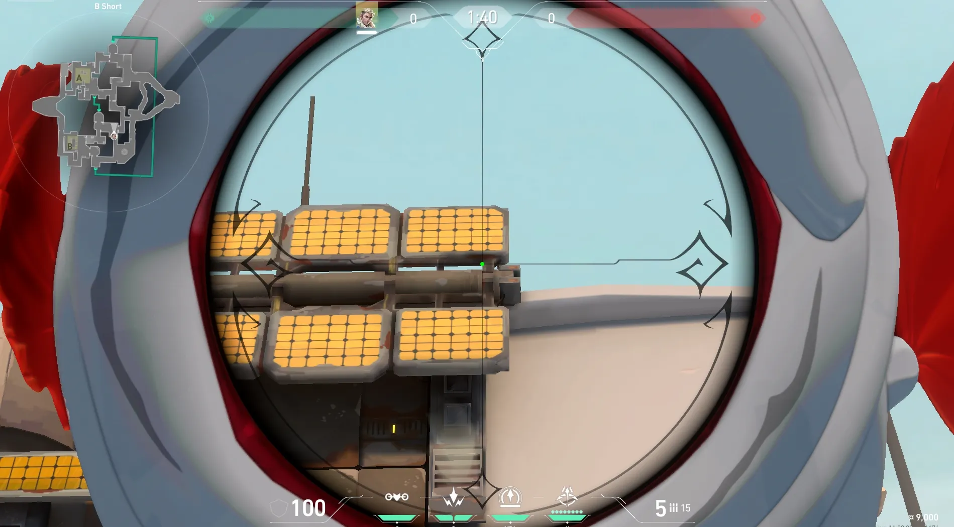 Sova Recon Bolt on Bind Attack Site B — step 3 of 5: Aim — line up the shot