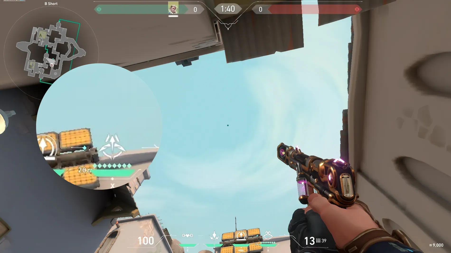 Sova Recon Bolt on Bind Attack Site B — step 4 of 5: Aim — line up the shot