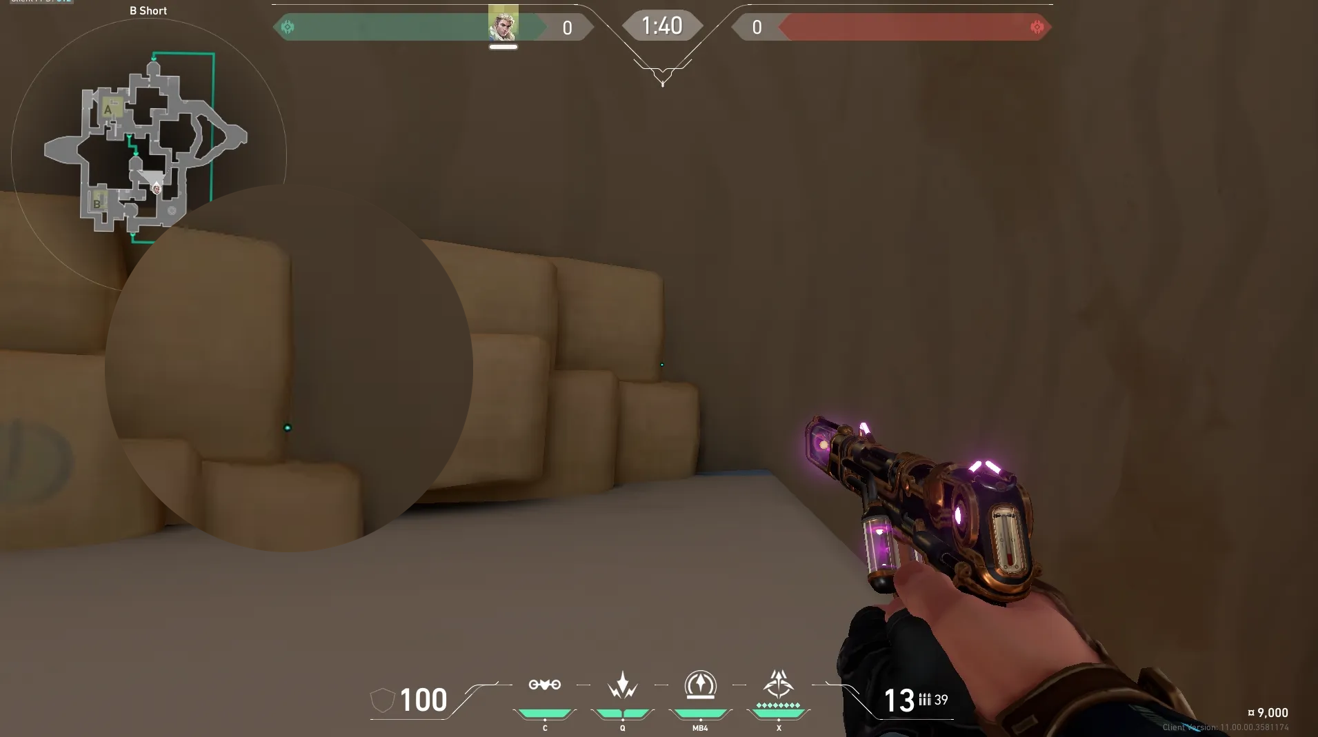 Sova Recon Bolt on Bind Attack Site B — step 2 of 6: Aim — line up the shot