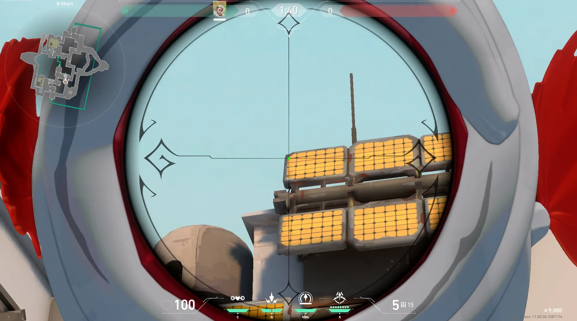 Sova Recon Bolt on Bind Attack Site B — step 4 of 6: Aim — line up the shot
