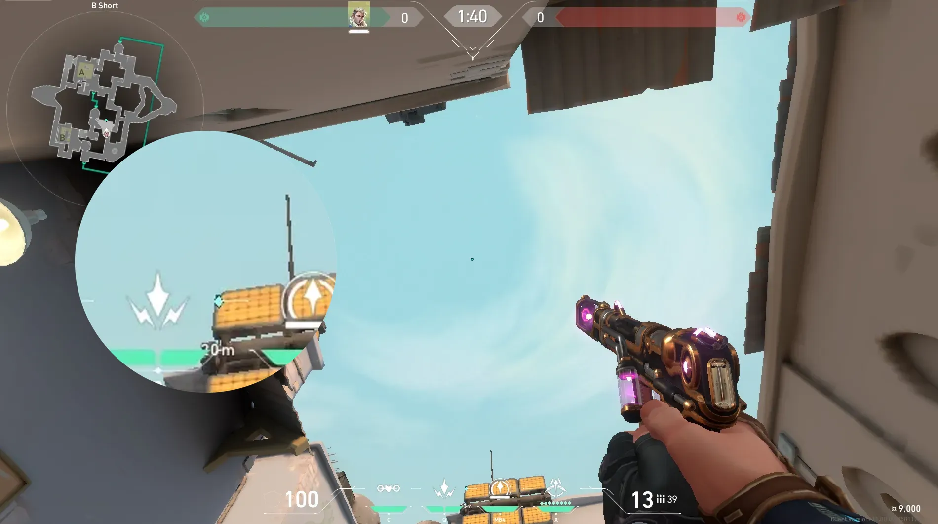 Sova Recon Bolt on Bind Attack Site B — step 5 of 6: Aim — line up the shot
