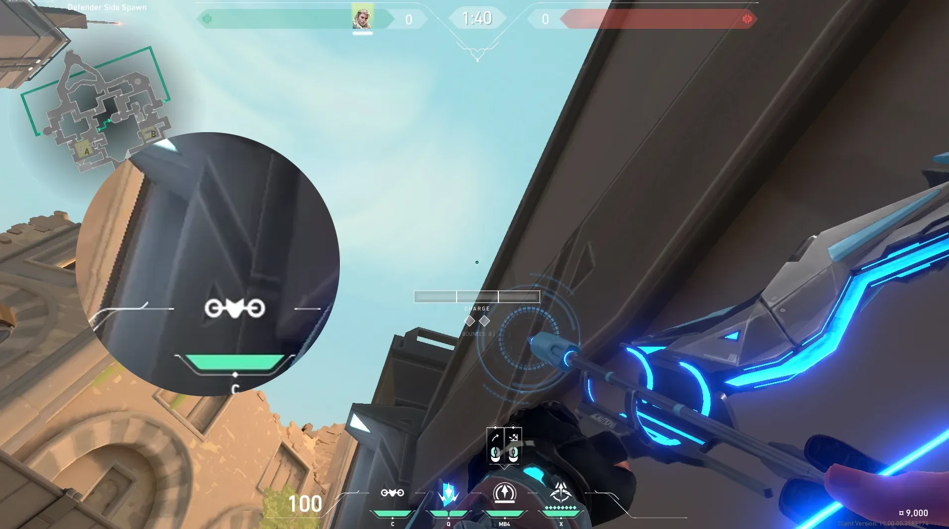Sova Recon Bolt on Bind Defense Site B — step 3 of 4: Aim — line up the shot
