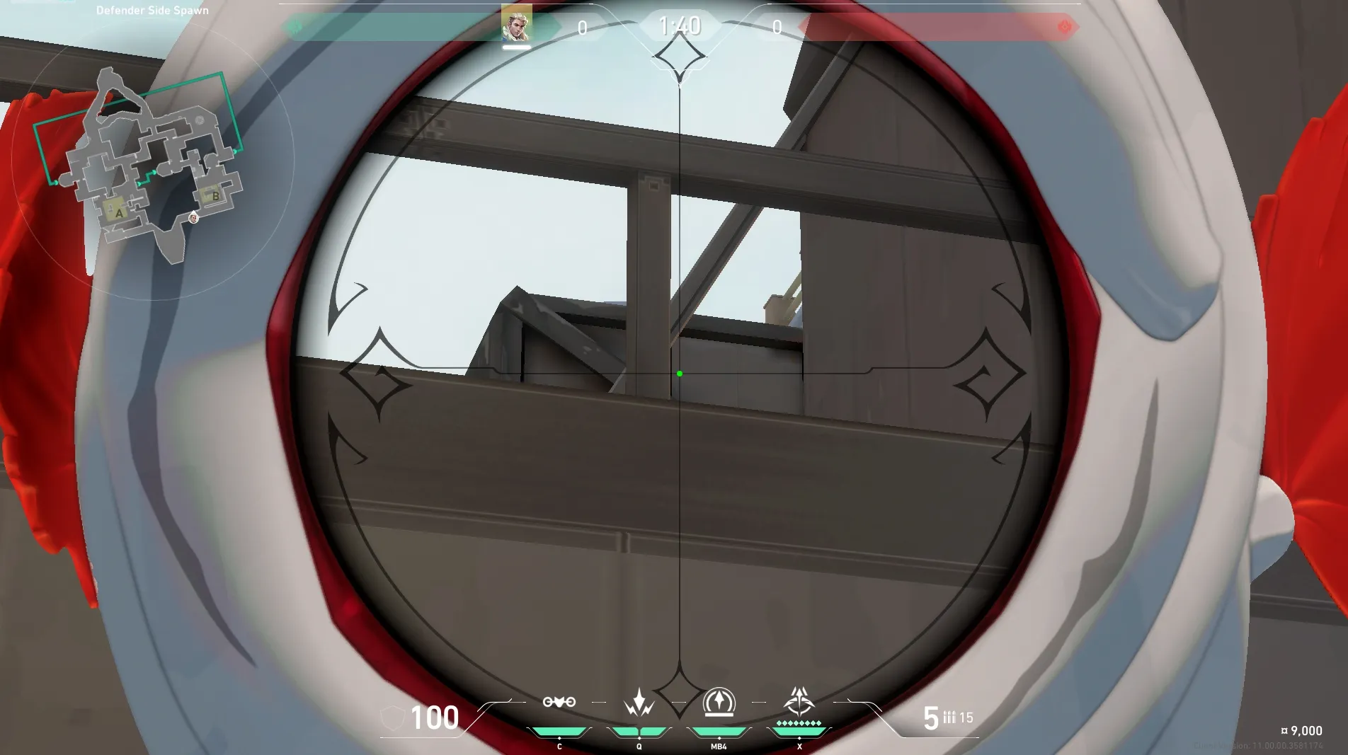 Sova Recon Bolt on Bind Defense Site B — step 5 of 6: Aim — line up the shot