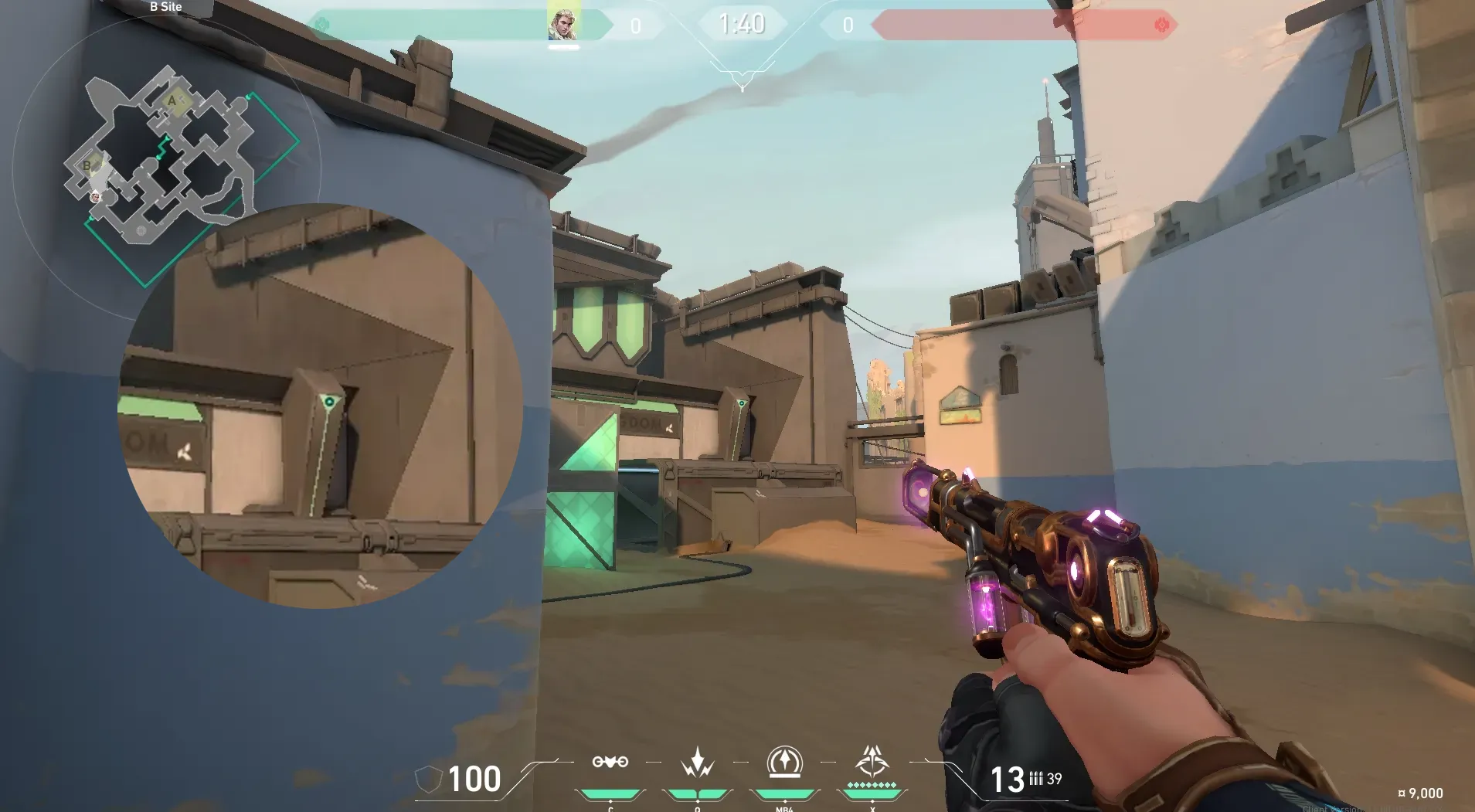 Sova Recon Bolt on Bind Defense Site A — step 2 of 5: Aim — line up the shot