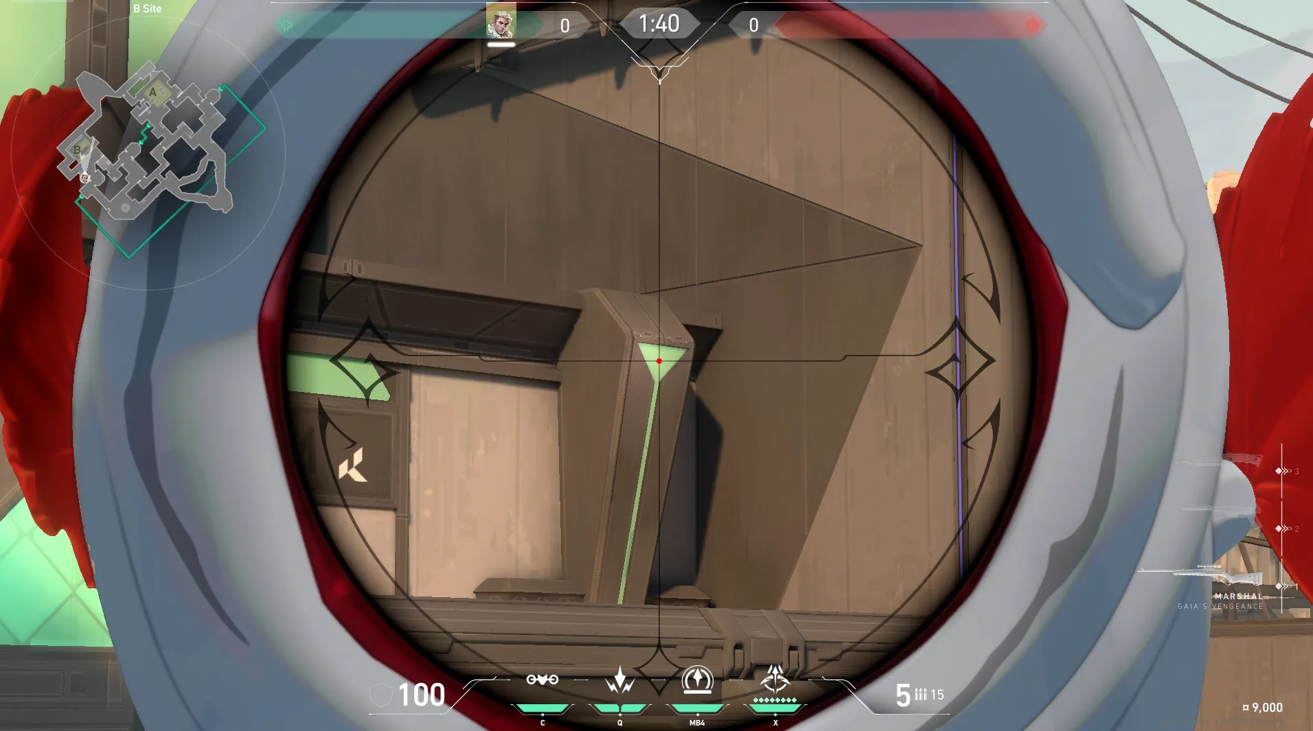 Sova Recon Bolt on Bind Defense Site A — step 3 of 5: Aim — line up the shot