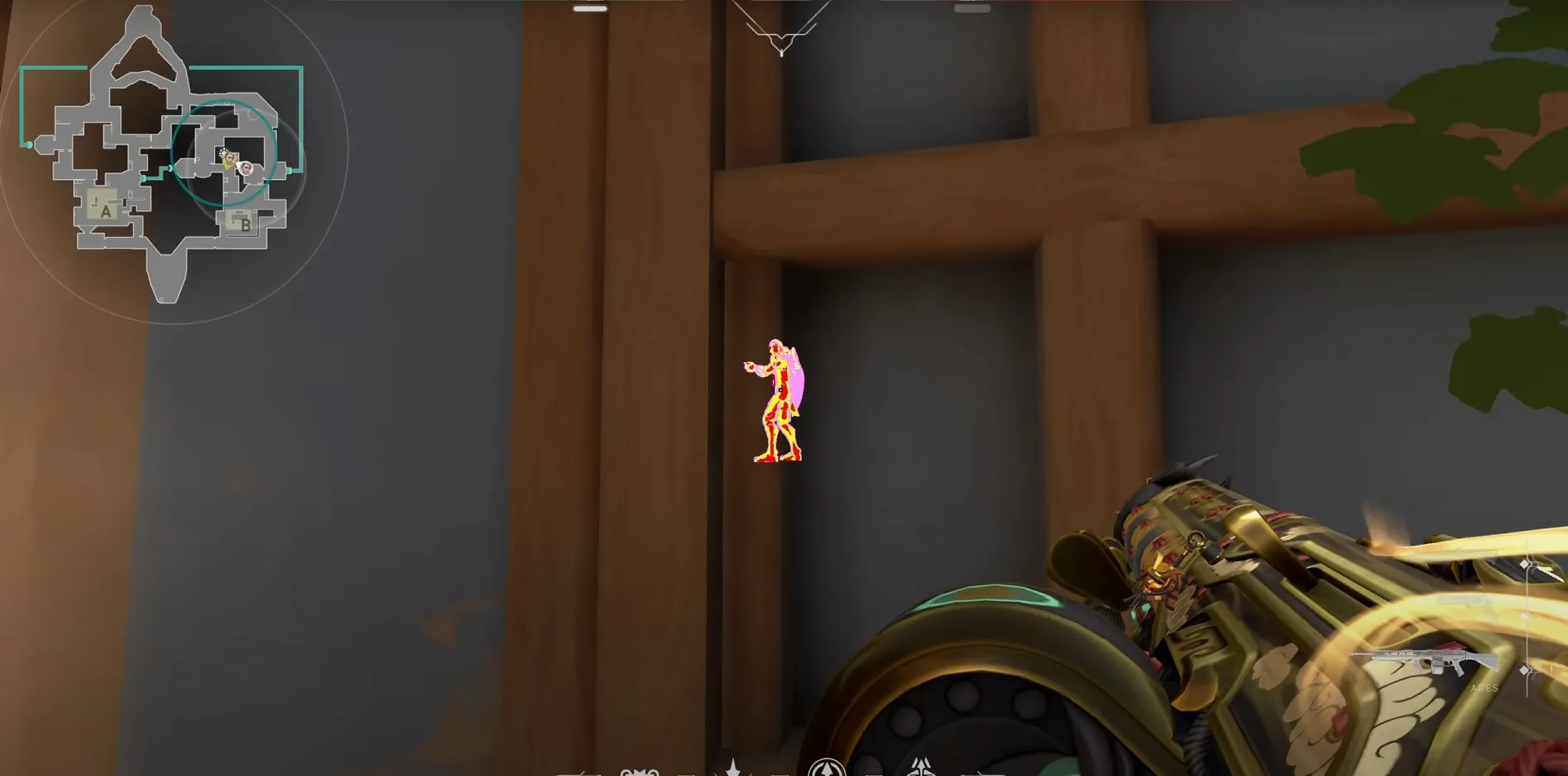 Sova Recon Bolt on Bind Defense Site B — step 5 of 6: Aim — line up the shot