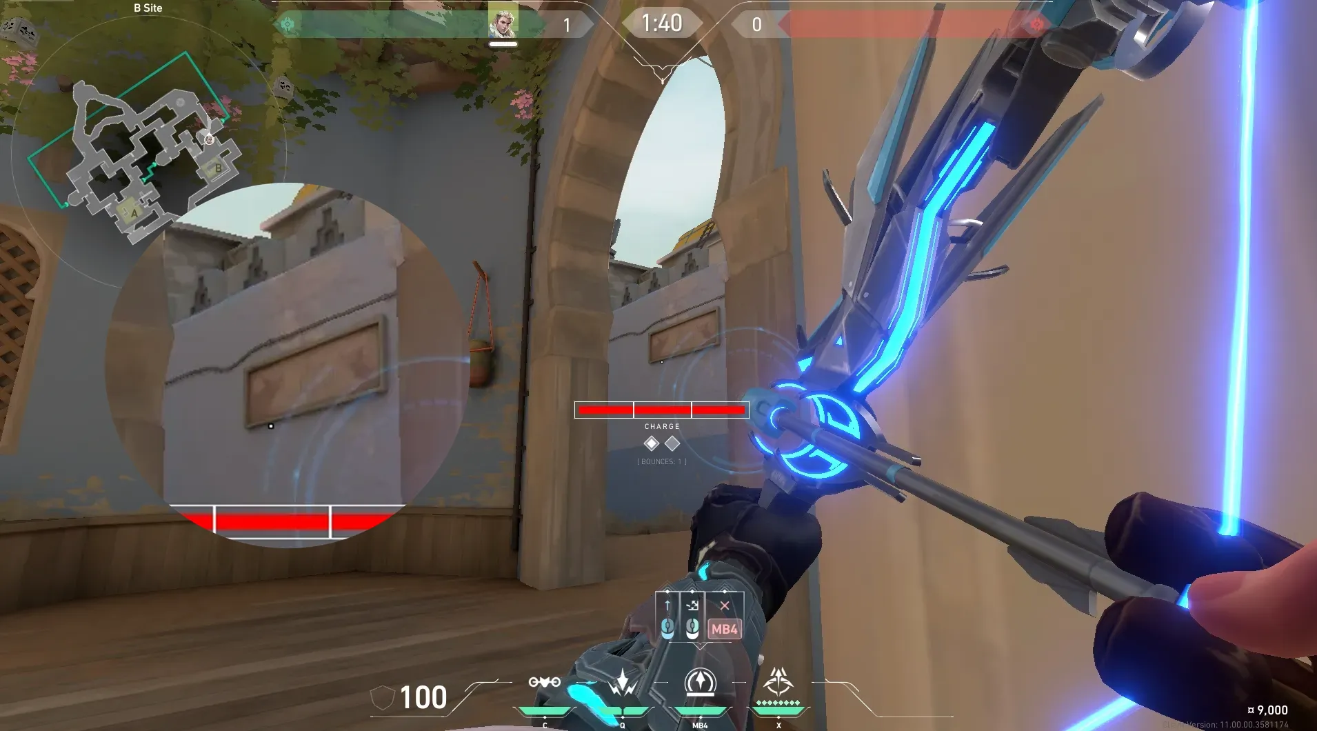 Sova Recon Bolt on Bind Defense Site B — step 2 of 4: Aim — line up the shot