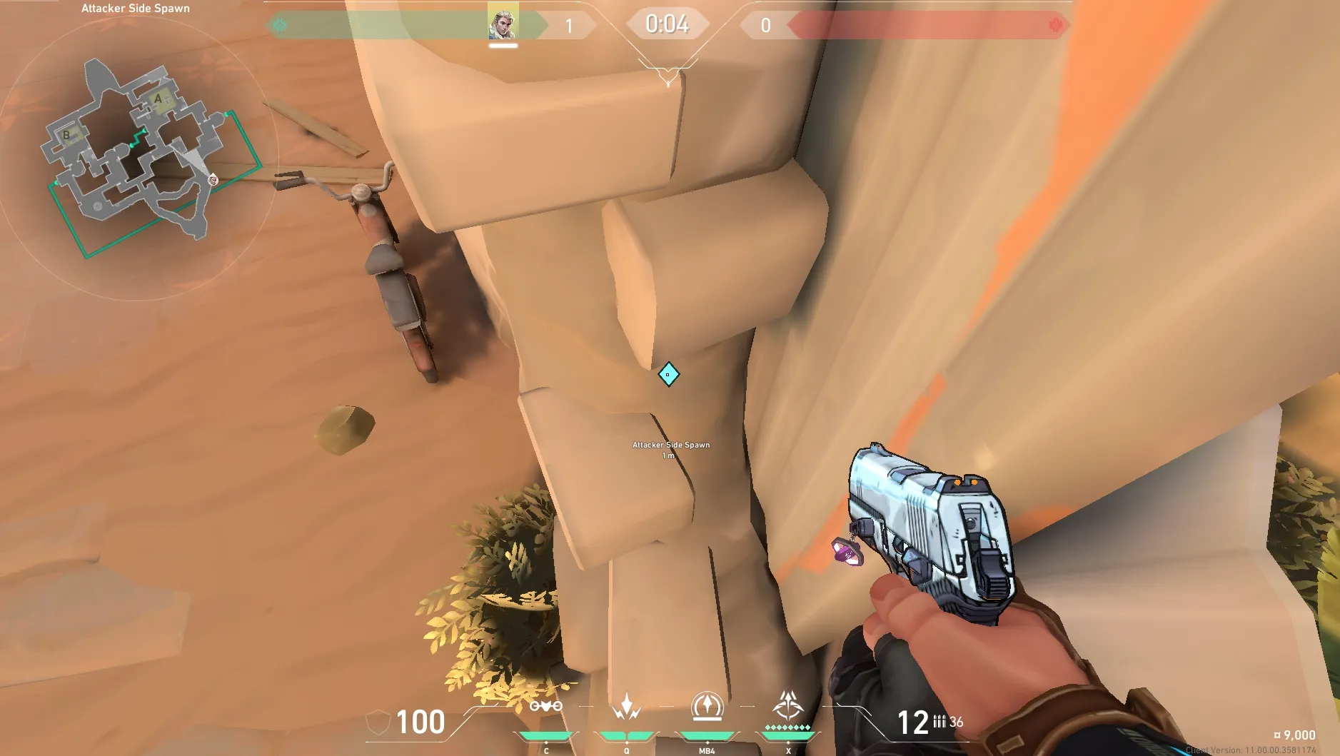 Sova Recon Bolt on Bind Attack Site B — step 2 of 5: Aim — line up the shot