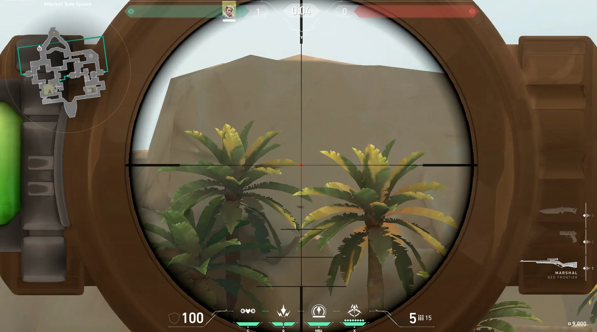 Sova Recon Bolt on Bind Attack Site B — step 4 of 5: Aim — line up the shot