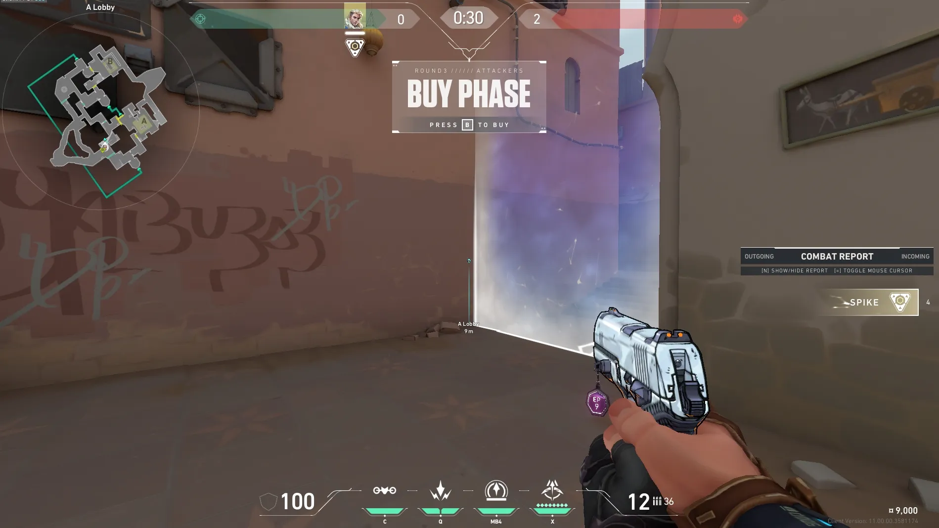 Sova Recon Bolt on Bind Attack Site A — step 1 of 6: Position — where to stand