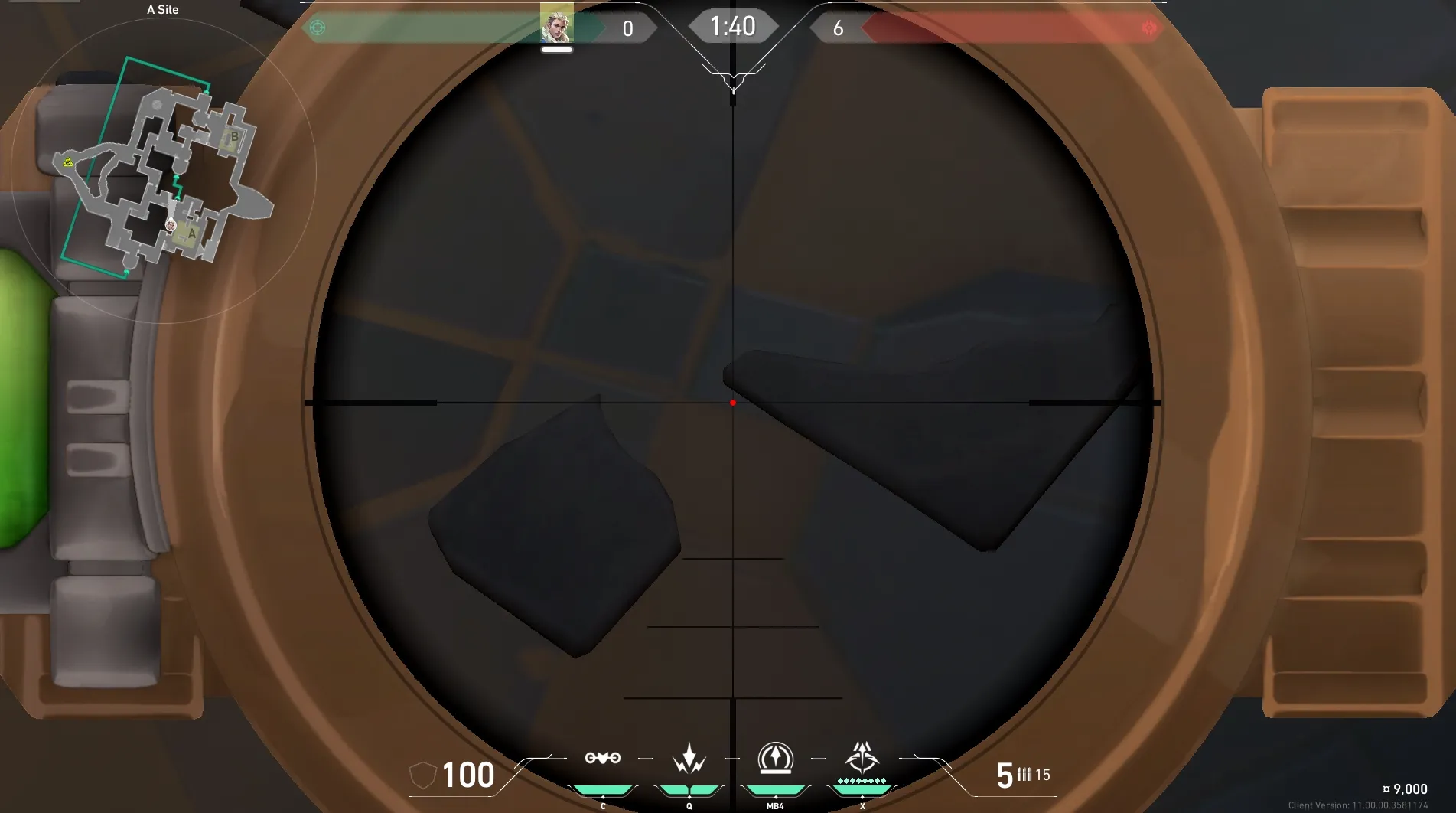 Sova Recon Bolt on Bind Defense Site B — step 3 of 4: Aim — line up the shot