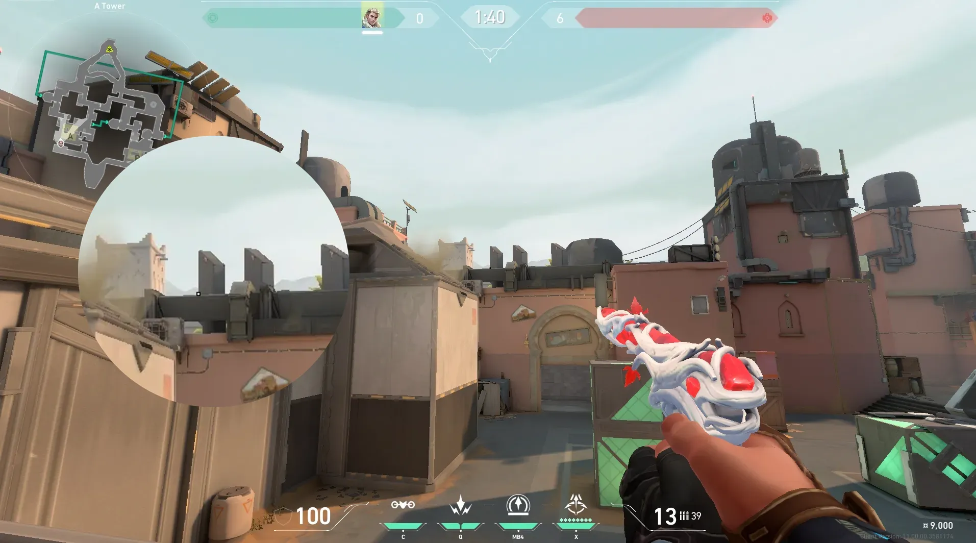 Sova Recon Bolt on Bind Defense Site A — step 2 of 4: Aim — line up the shot