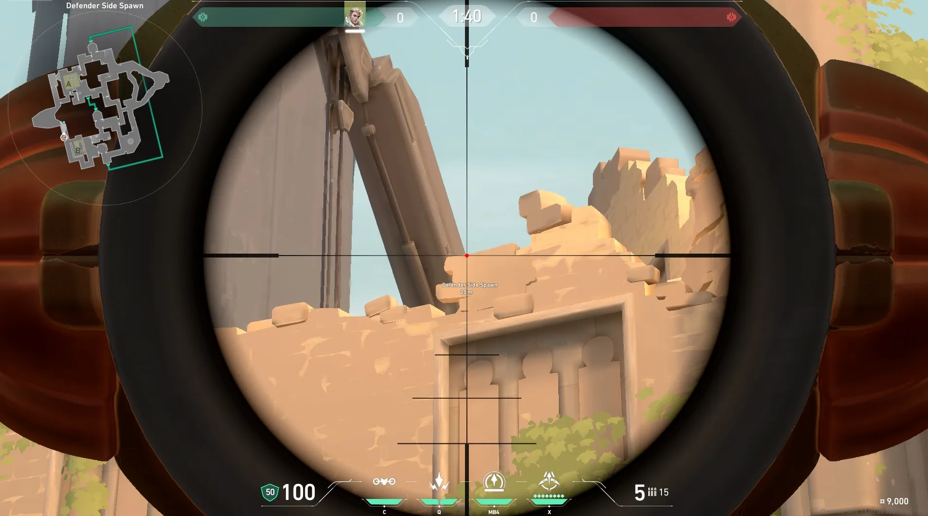Sova Recon Bolt on Bind Defense Site B — step 3 of 5: Aim — line up the shot