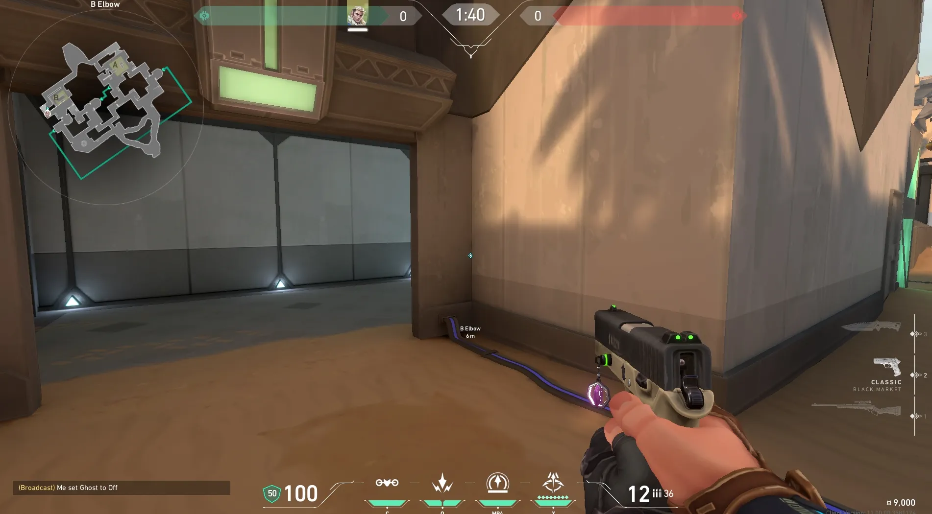 Sova Recon Bolt on Bind Defense Site B — step 1 of 4: Position — where to stand
