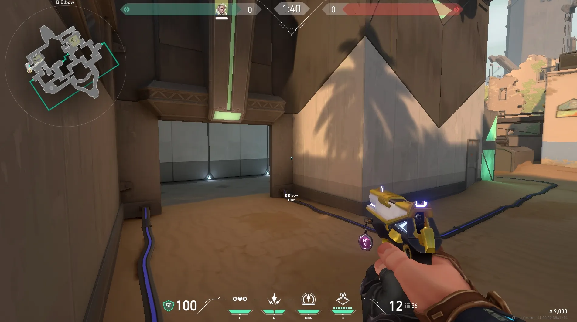 Sova Recon Bolt on Bind Defense Site B — step 1 of 5: Position — where to stand