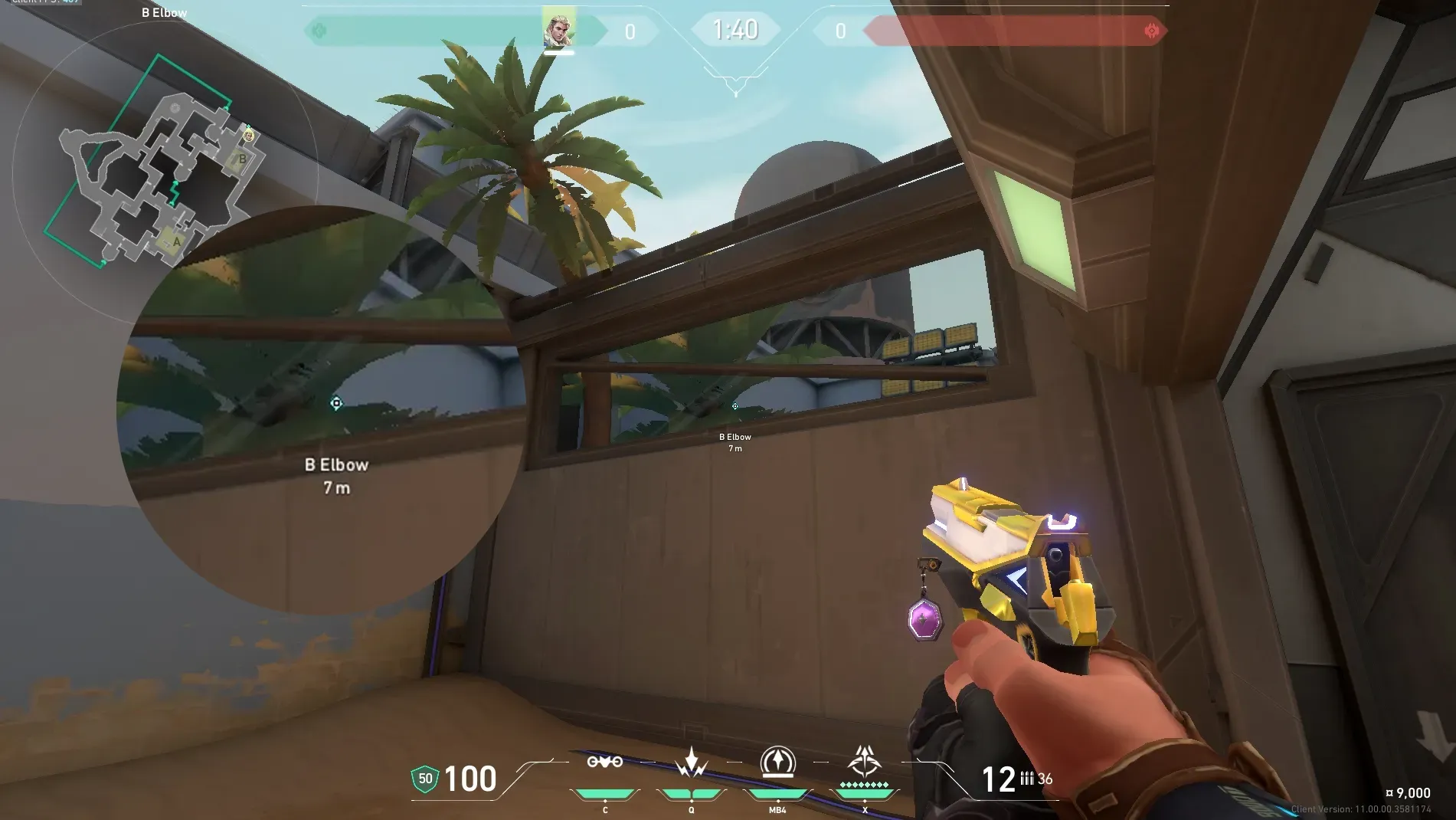 Sova Recon Bolt on Bind Defense Site B — step 2 of 5: Aim — line up the shot
