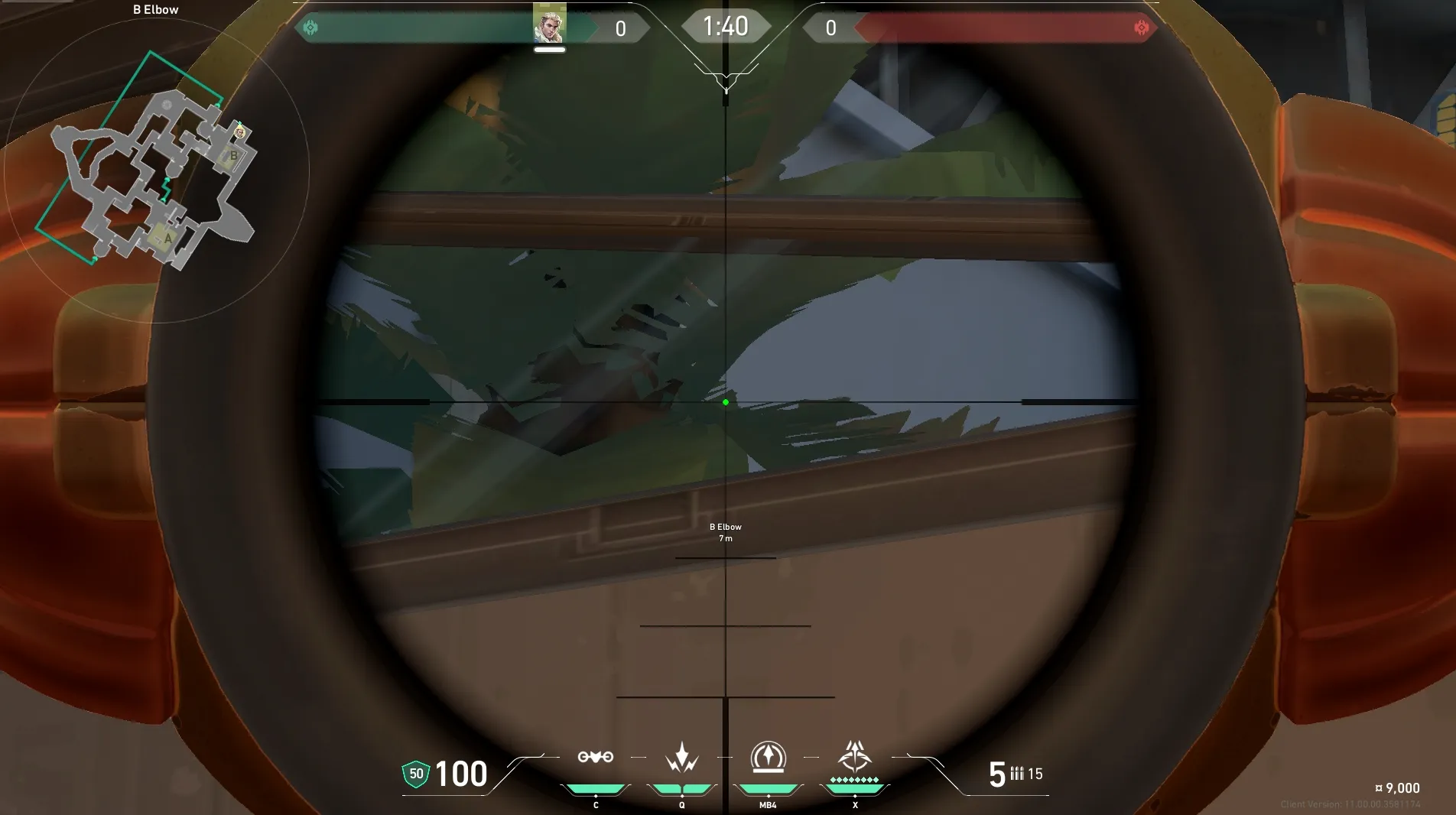 Sova Recon Bolt on Bind Defense Site B — step 3 of 5: Aim — line up the shot