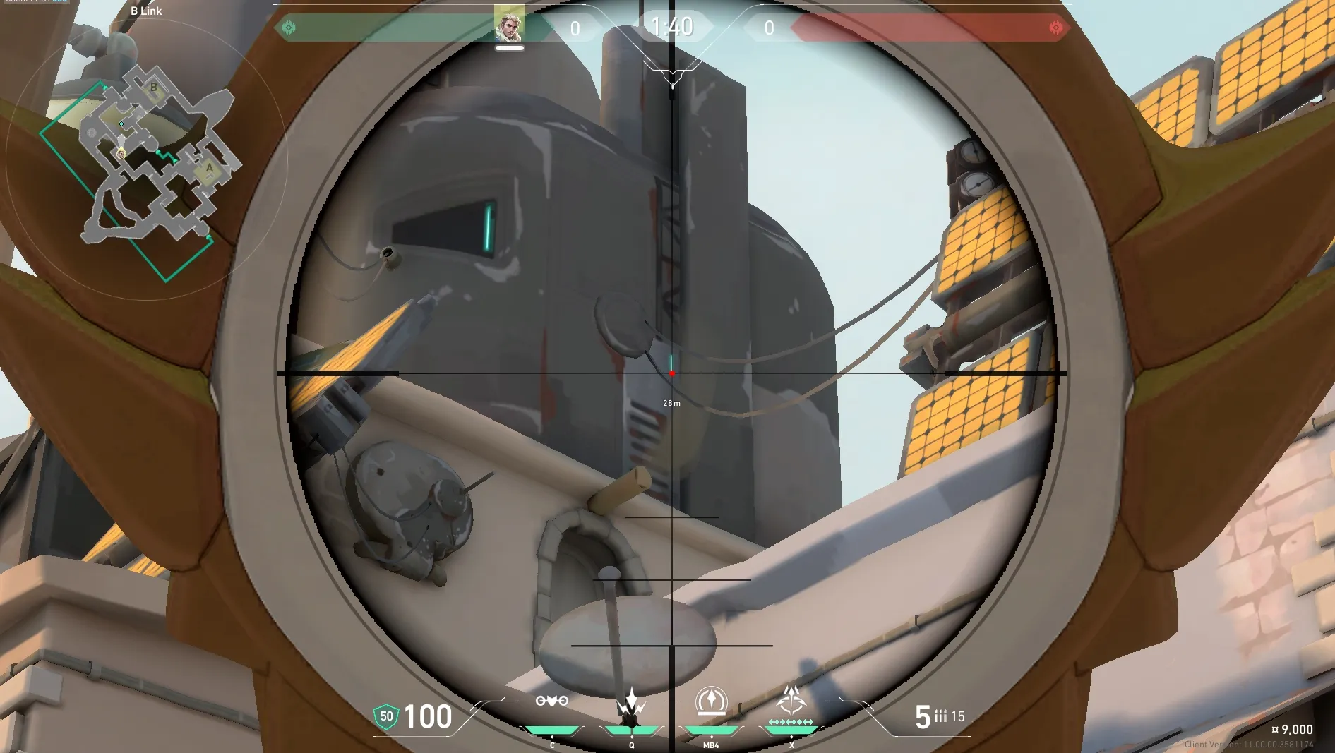 Sova Recon Bolt on Bind Attack Site B — step 3 of 5: Aim — line up the shot