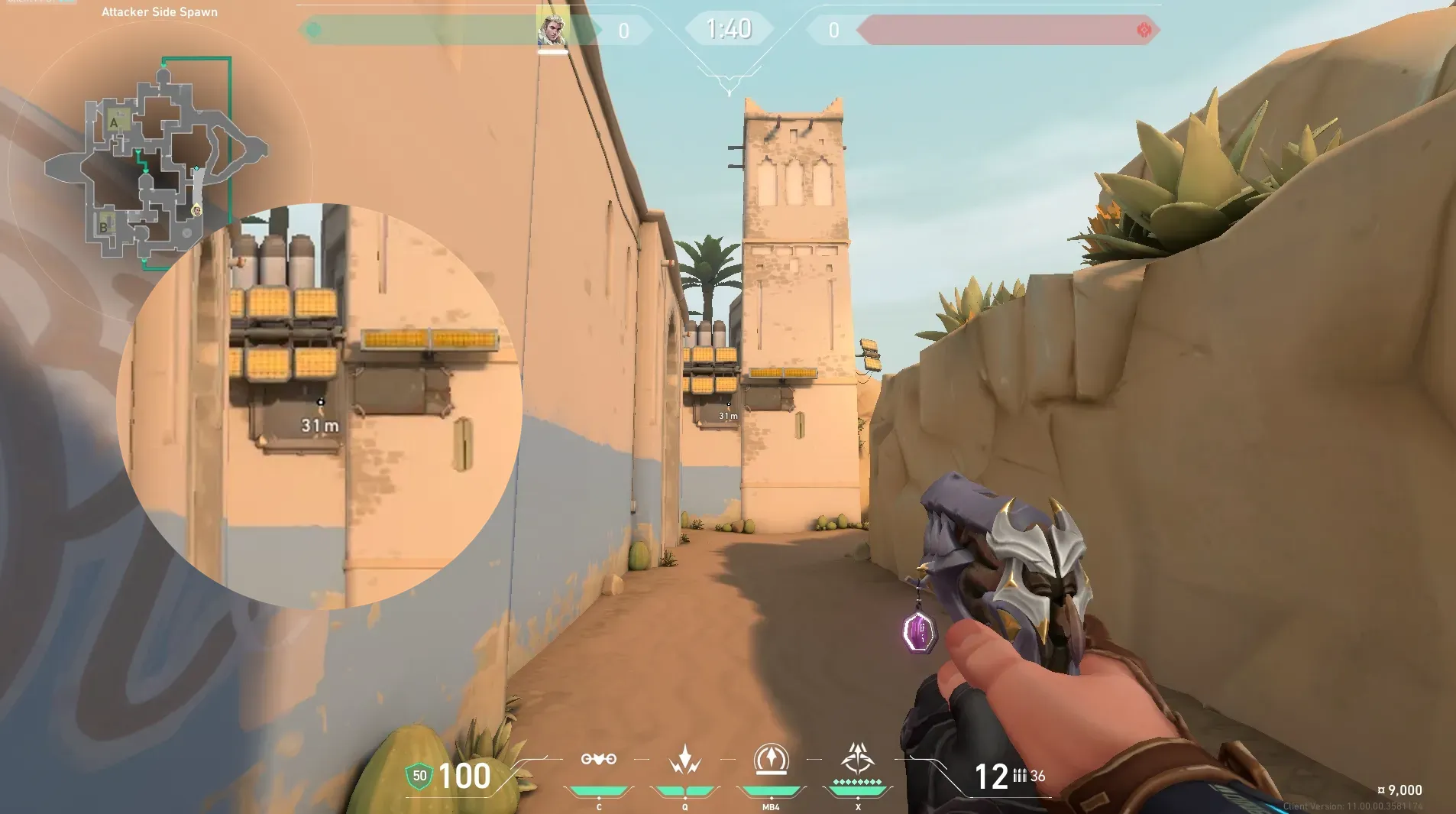Sova Recon Bolt on Bind Attack Site A — step 3 of 7: Aim — line up the shot
