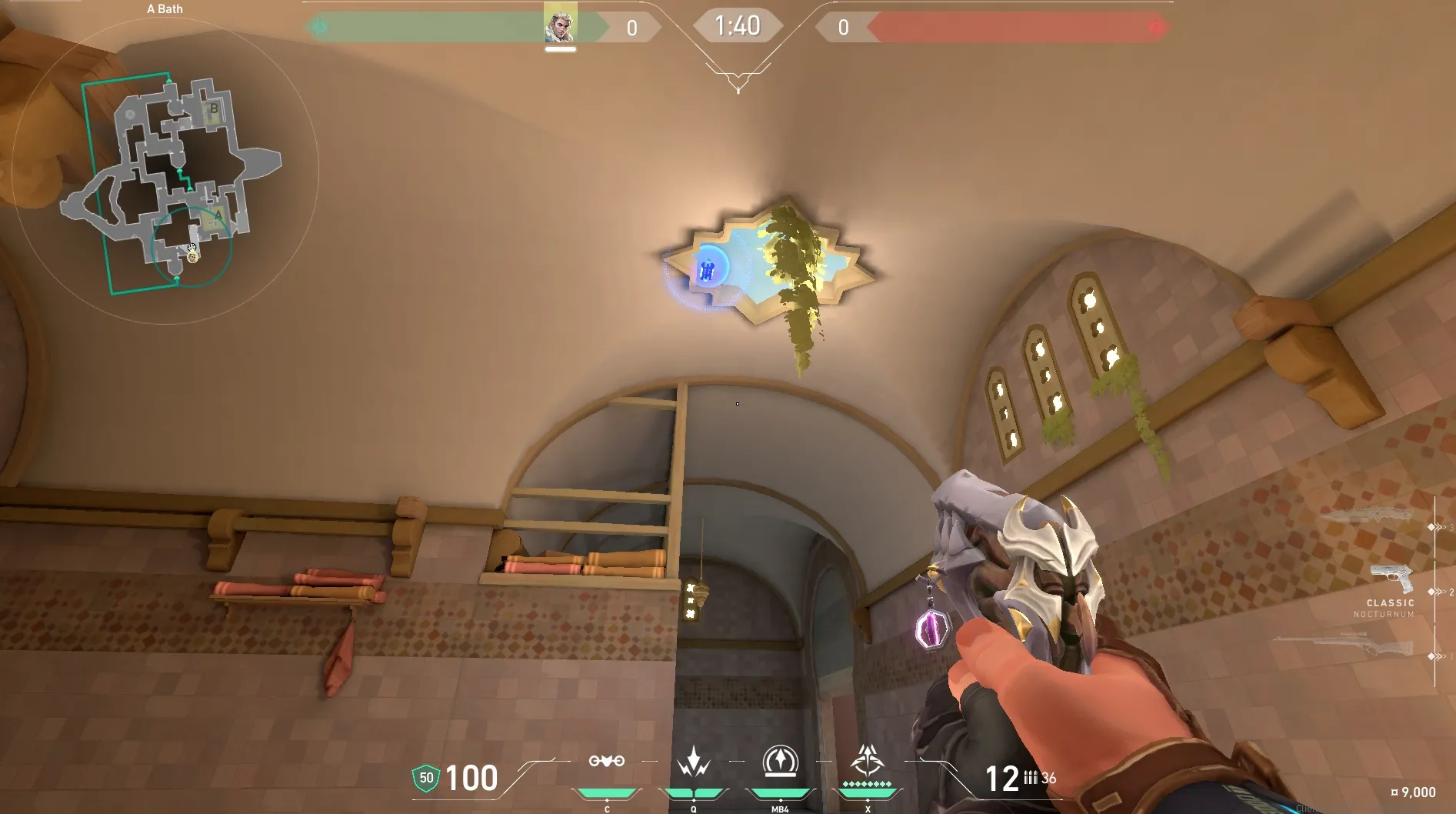Sova Recon Bolt on Bind Attack Site A — step 6 of 7: Aim — line up the shot